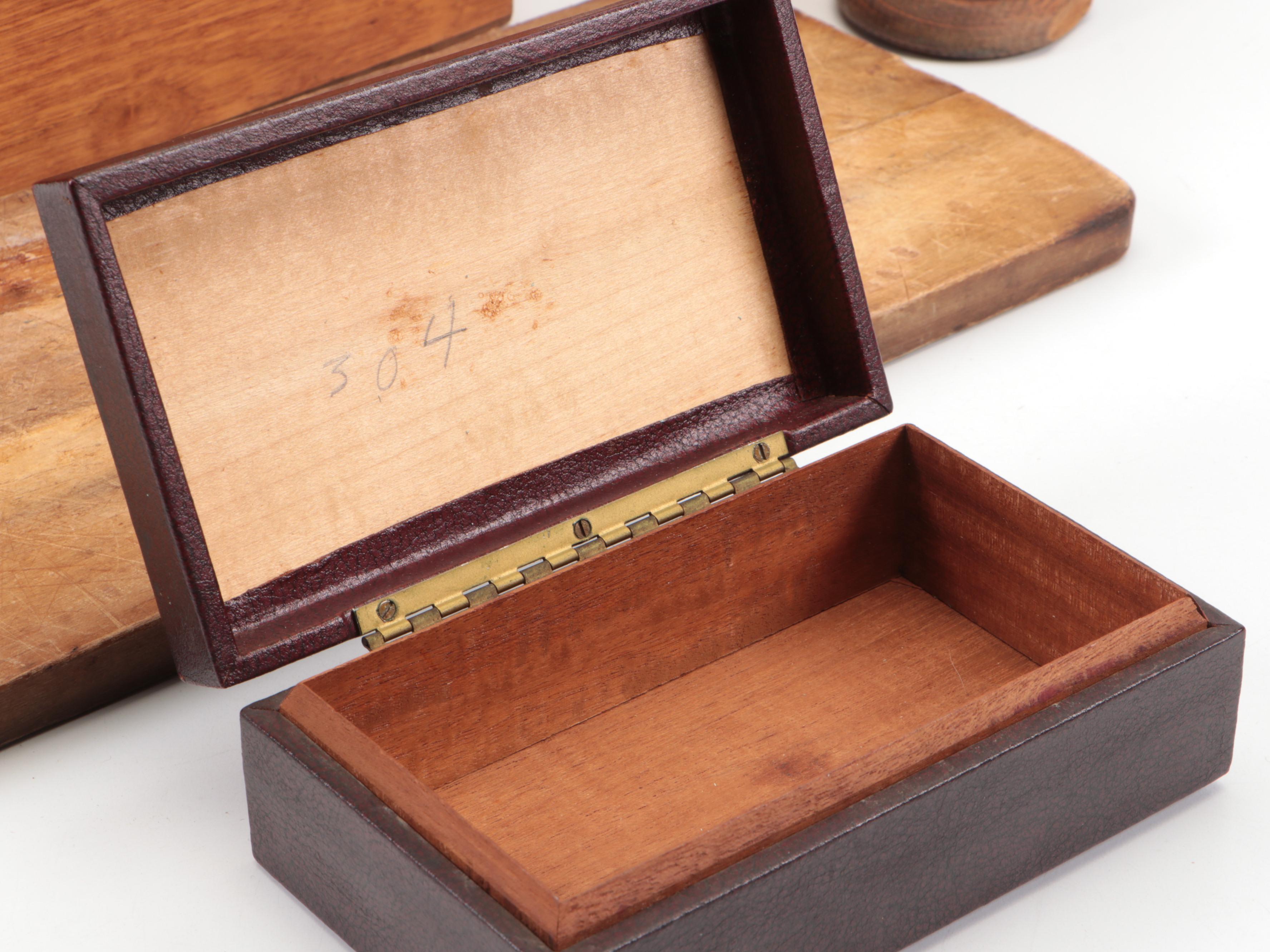 Wm. H Haskell Wood Nut Box with Faux Leather Box and More
