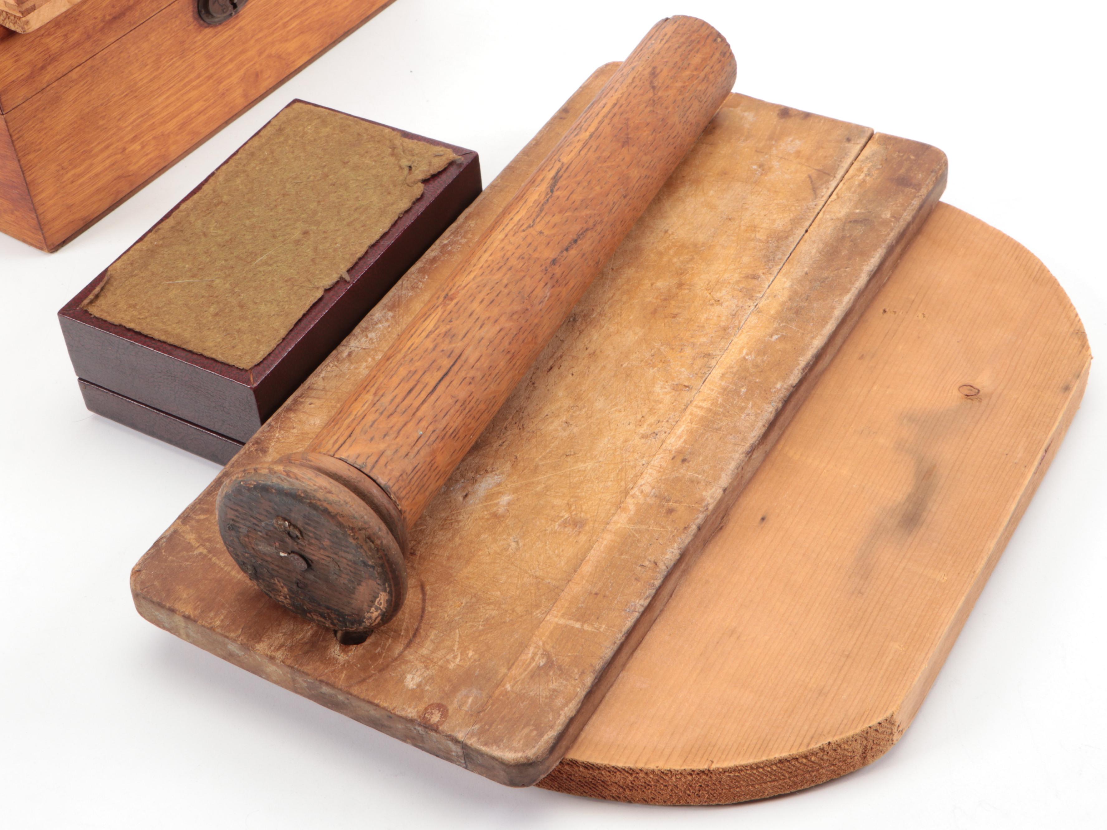 Wm. H Haskell Wood Nut Box with Faux Leather Box and More