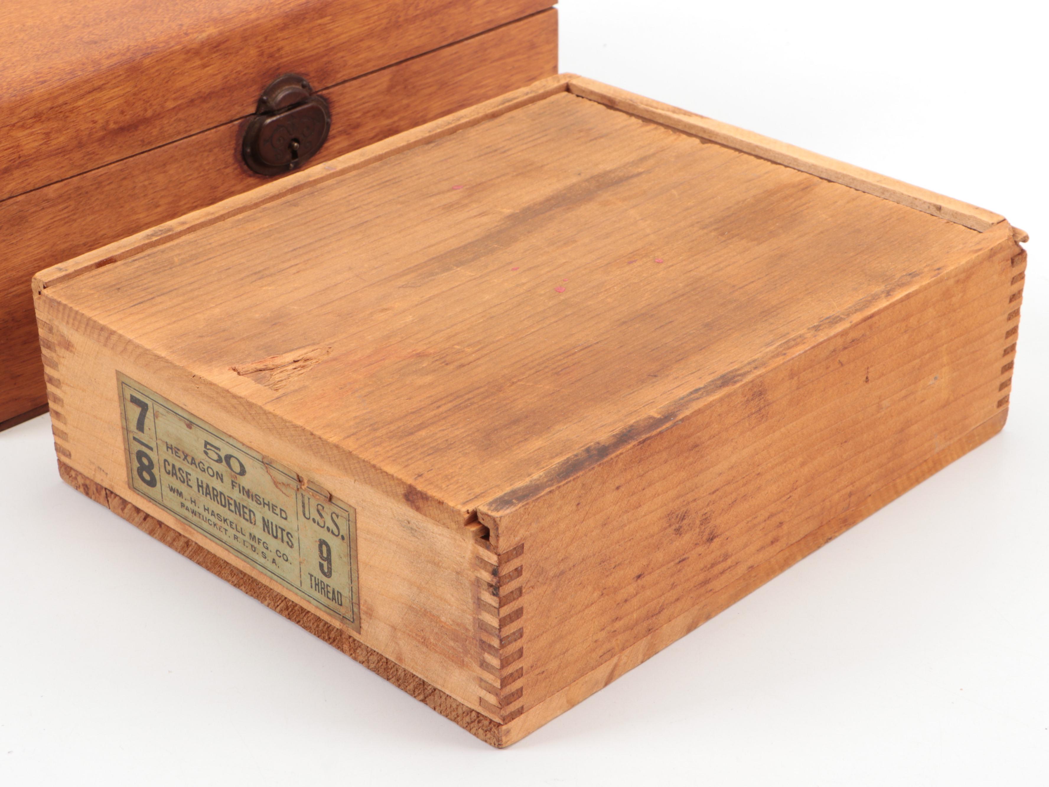 Wm. H Haskell Wood Nut Box with Faux Leather Box and More