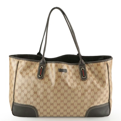 Gucci  Large Princy Tote in GG Crystal Canvas and Brown Leather