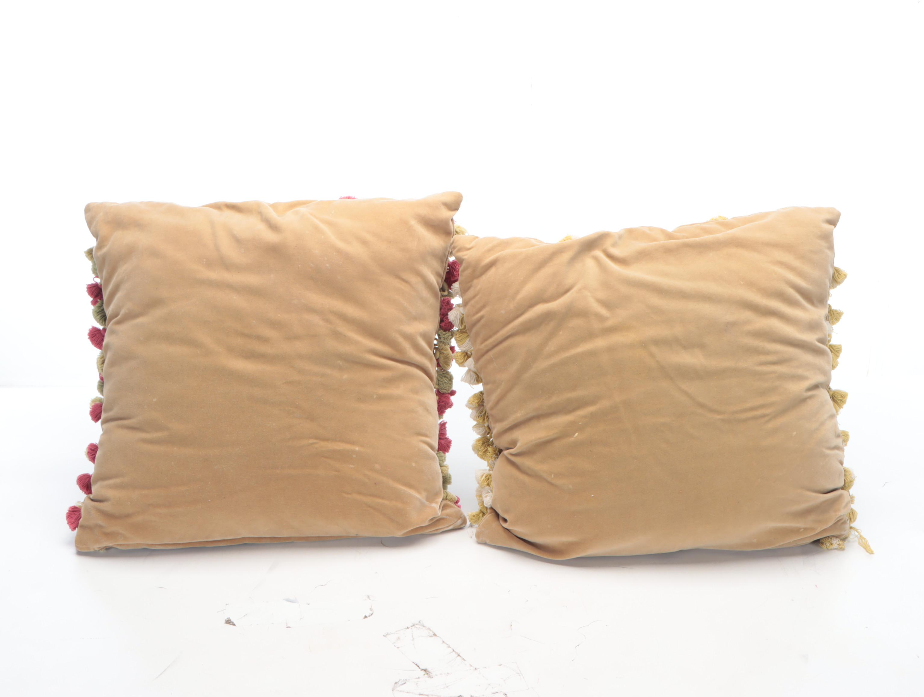 Handmade Needlepoint Accent Pillows with Rooster and Chicken Motifs