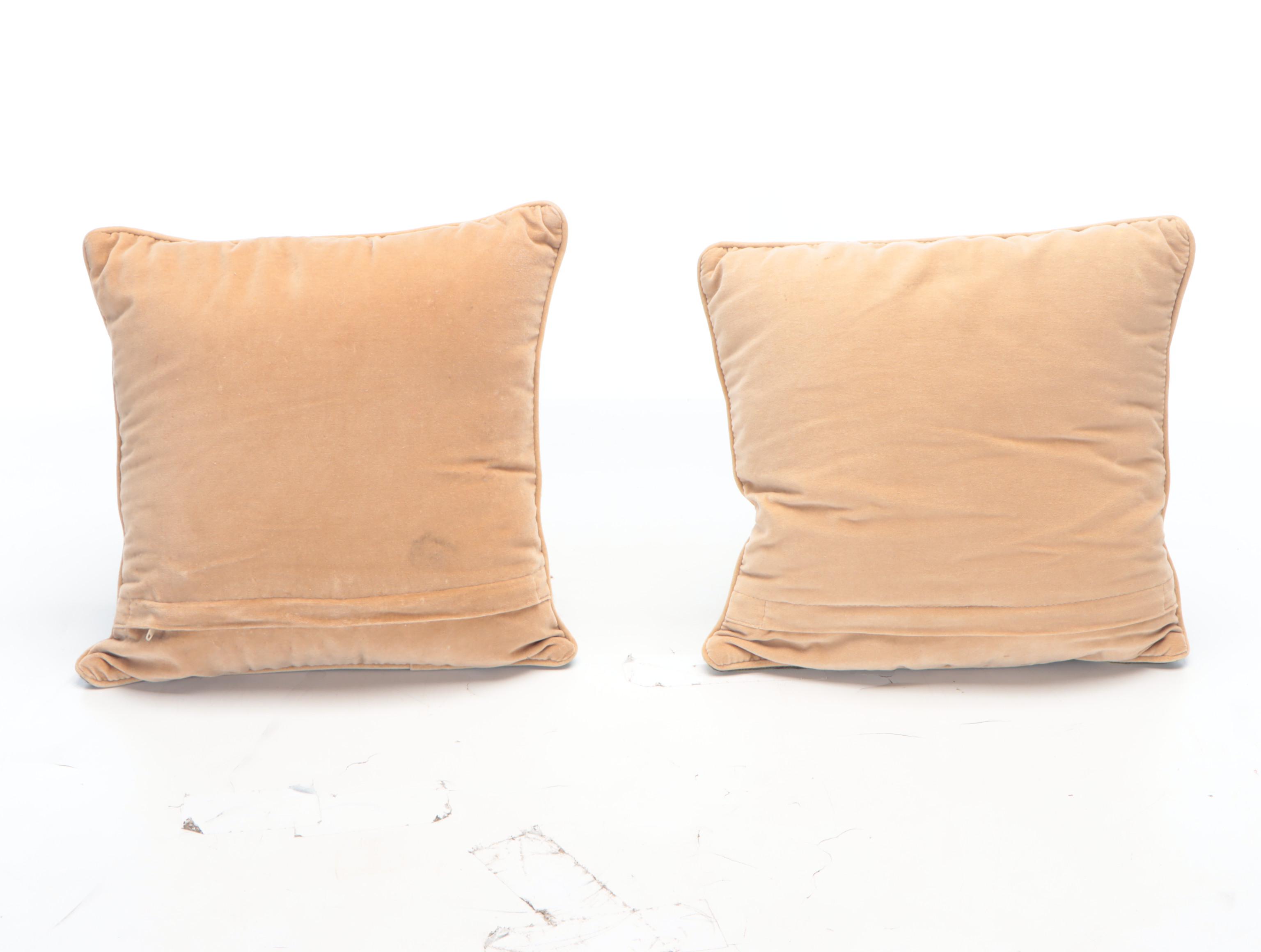 Handmade Needlepoint Accent Pillows with Rooster and Chicken Motifs