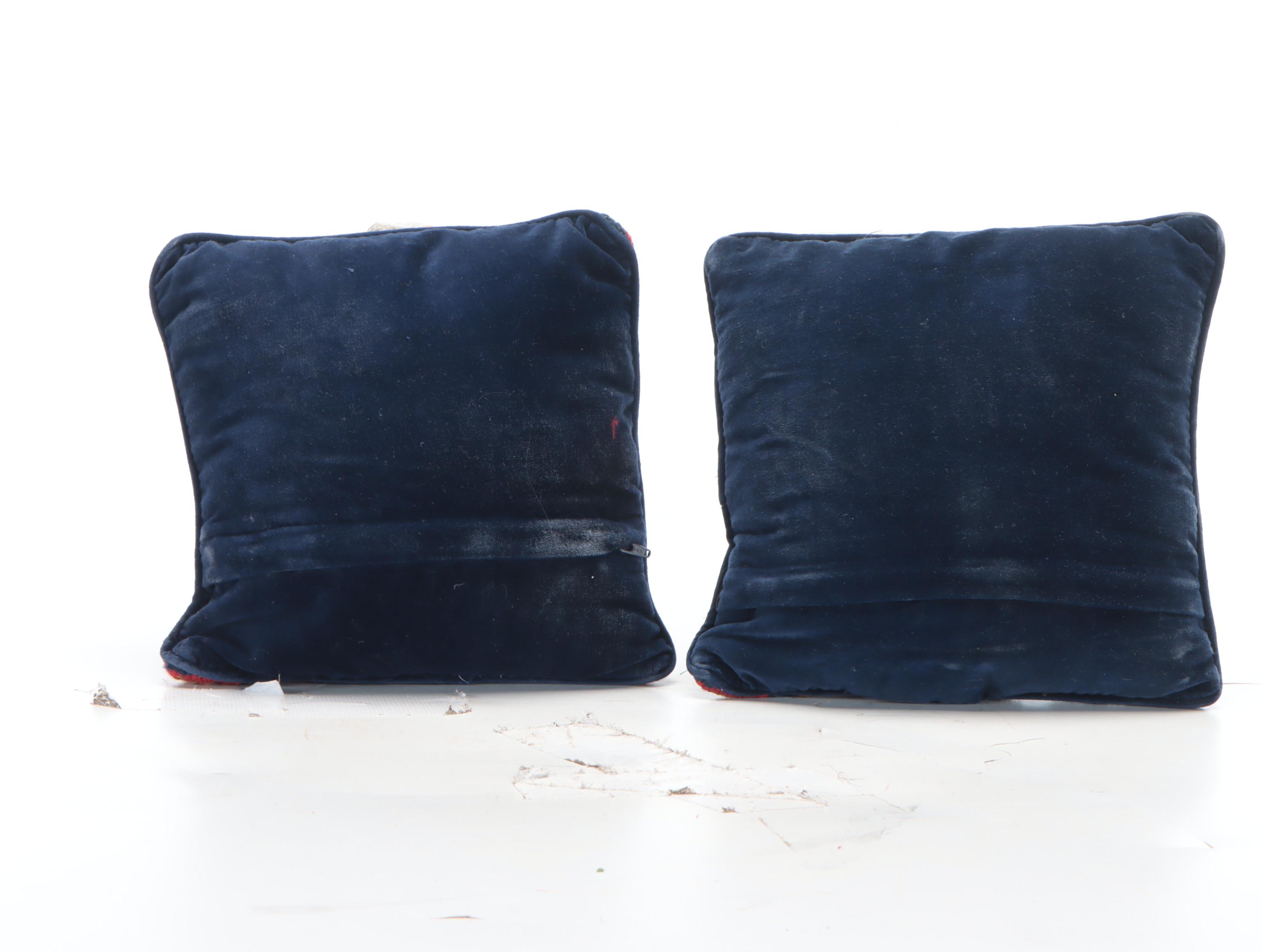 Handmade Needlepoint Accent Pillows with Rooster and Chicken Motifs