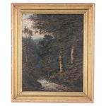 Oil Painting of a Forest Stream, Circa 1900