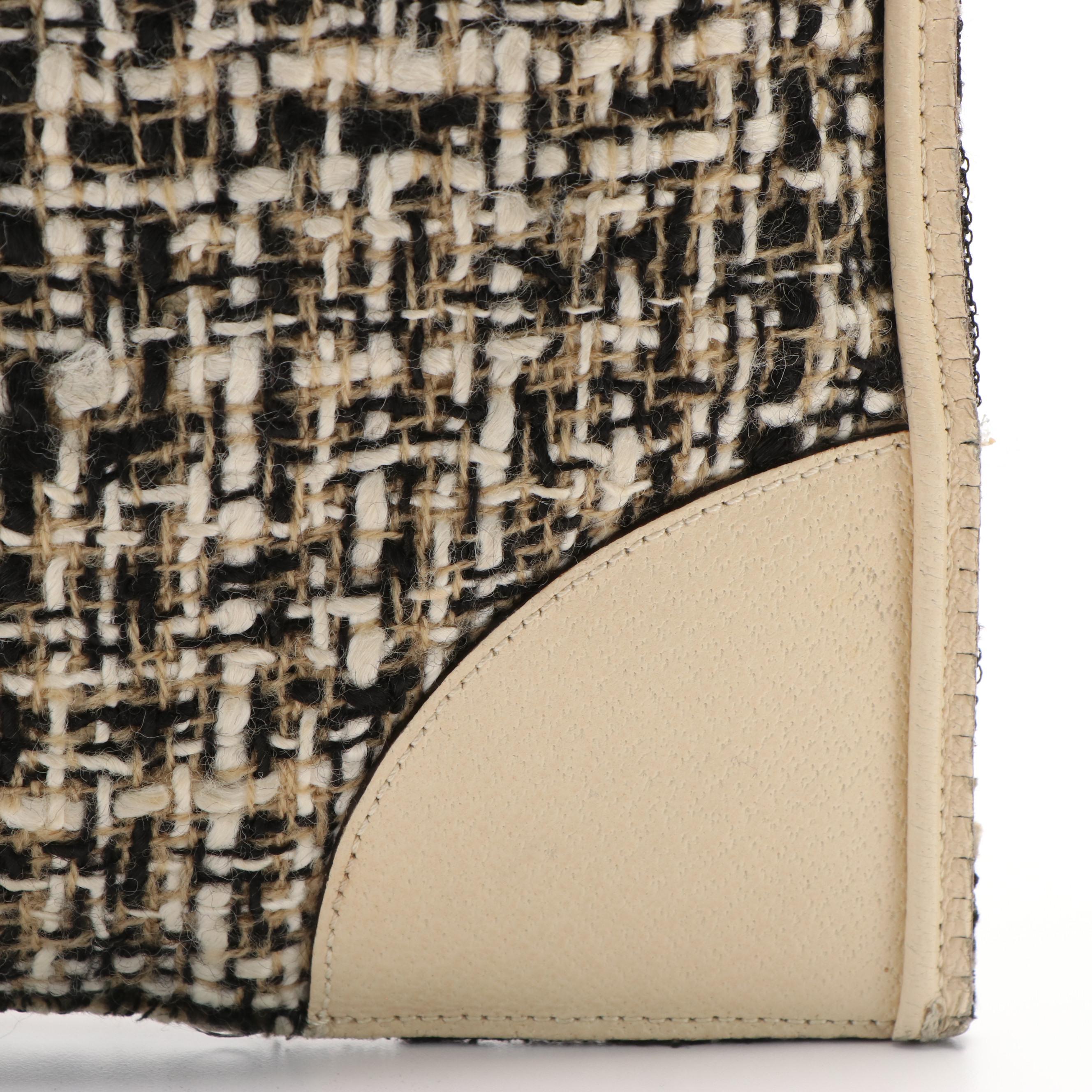 Prada Cinghiale Zippered Mini Tote in Tweed and Cream Leather