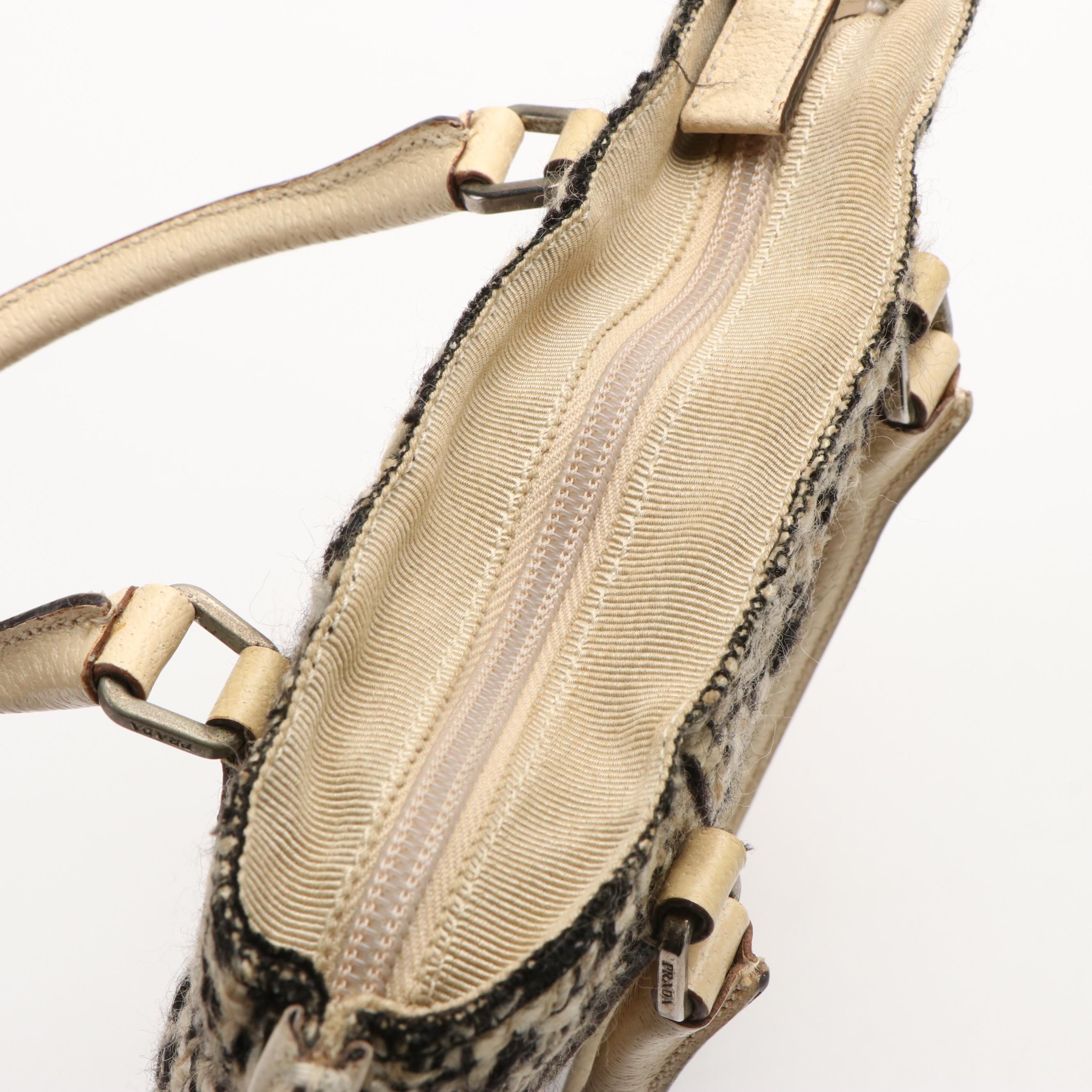 Prada Cinghiale Zippered Mini Tote in Tweed and Cream Leather