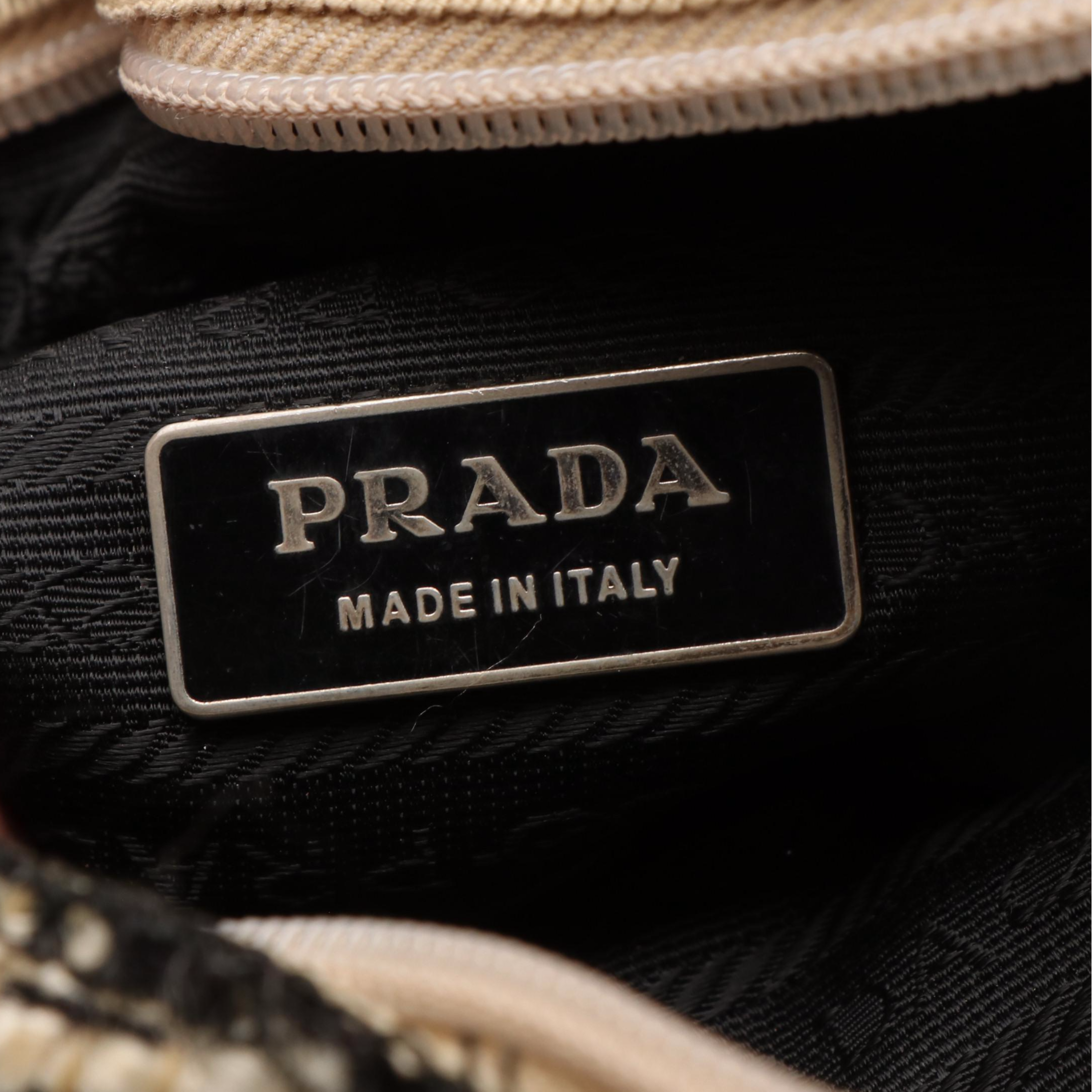 Prada Cinghiale Zippered Mini Tote in Tweed and Cream Leather