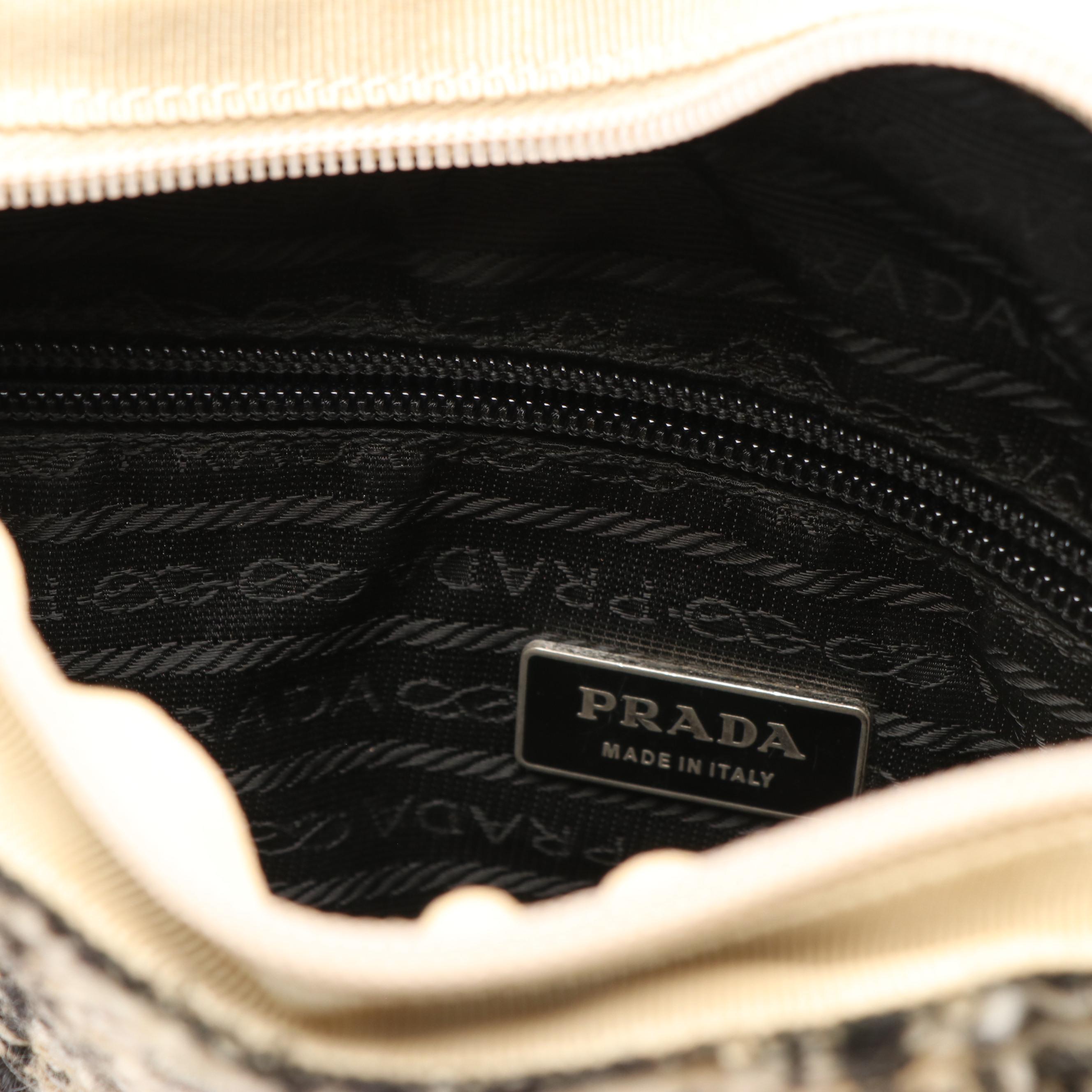 Prada Cinghiale Zippered Mini Tote in Tweed and Cream Leather