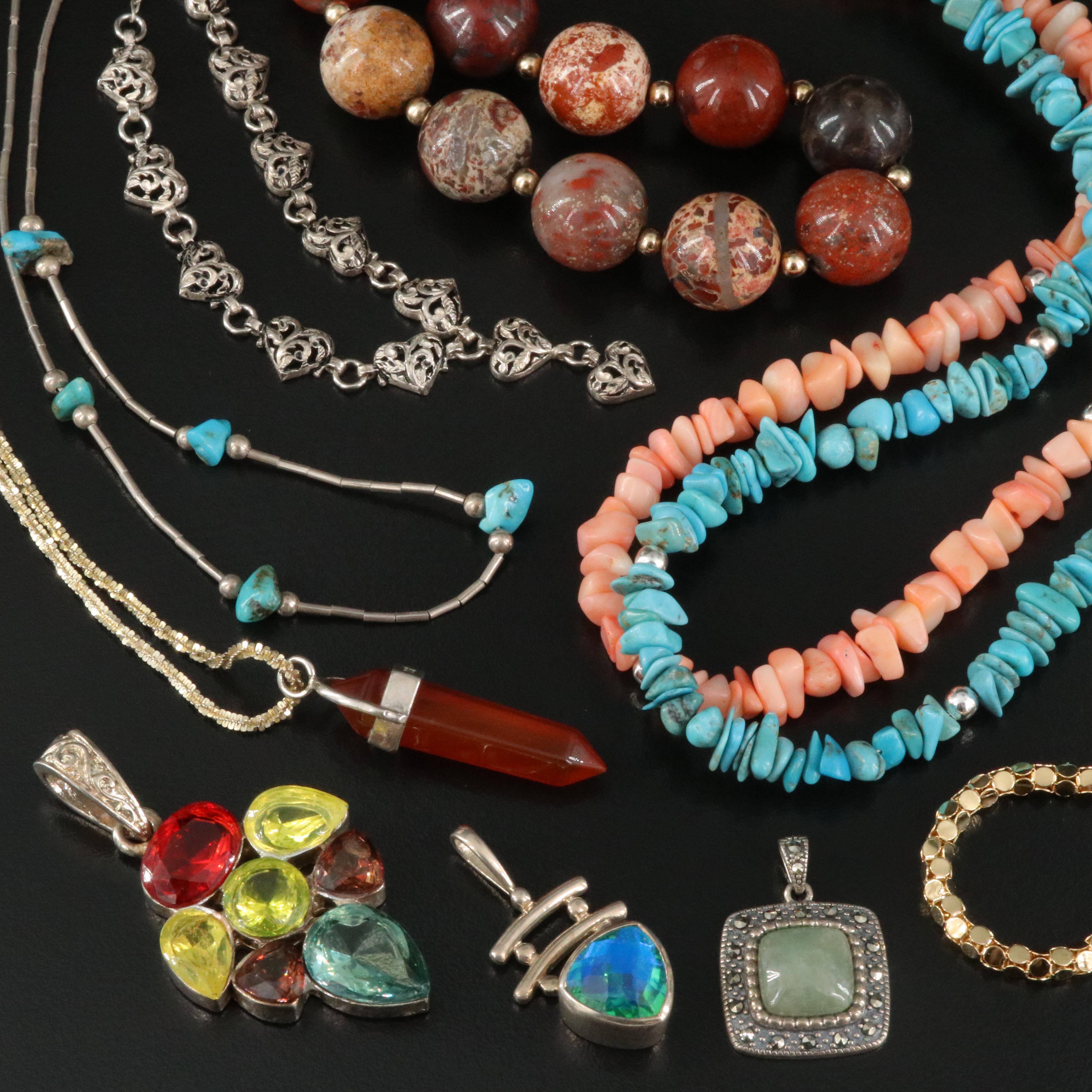 Sterling Necklaces Gemstone Necklaces & Pendants Including Jasper, Coral