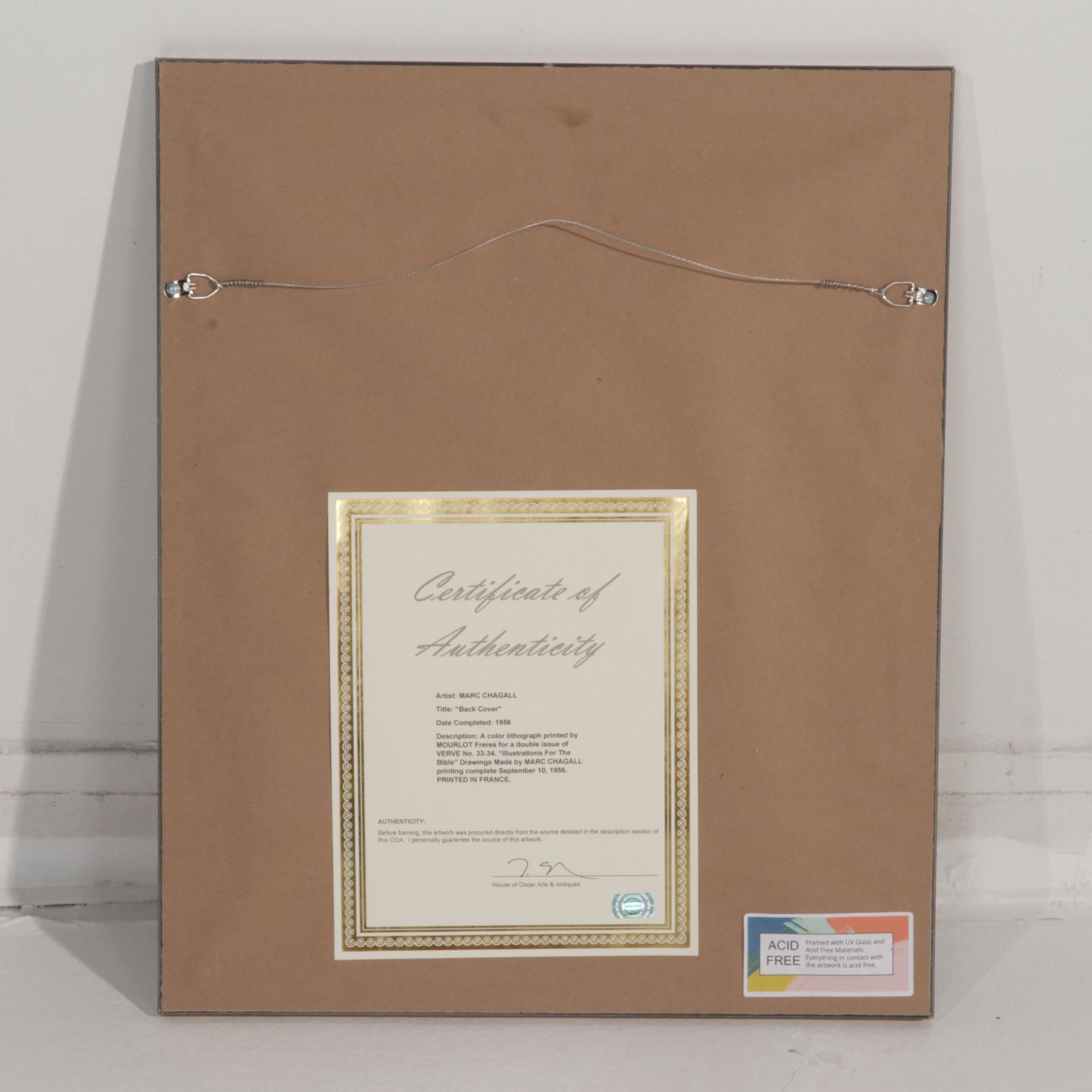 Marc Chagall Color Lithograph Cover From "Verve," 1956