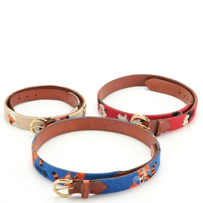 Dan Place Novelty Themed Hand-Finished Needlepoint and Leather Belts