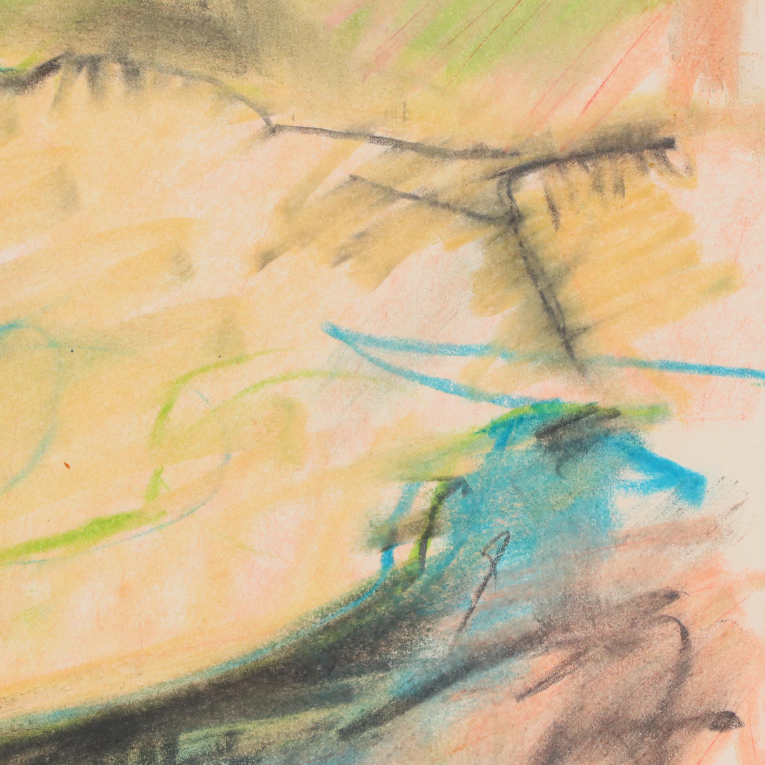 Jack Meanwell Modern Nude Figural Oil Pastel Drawing, 1979