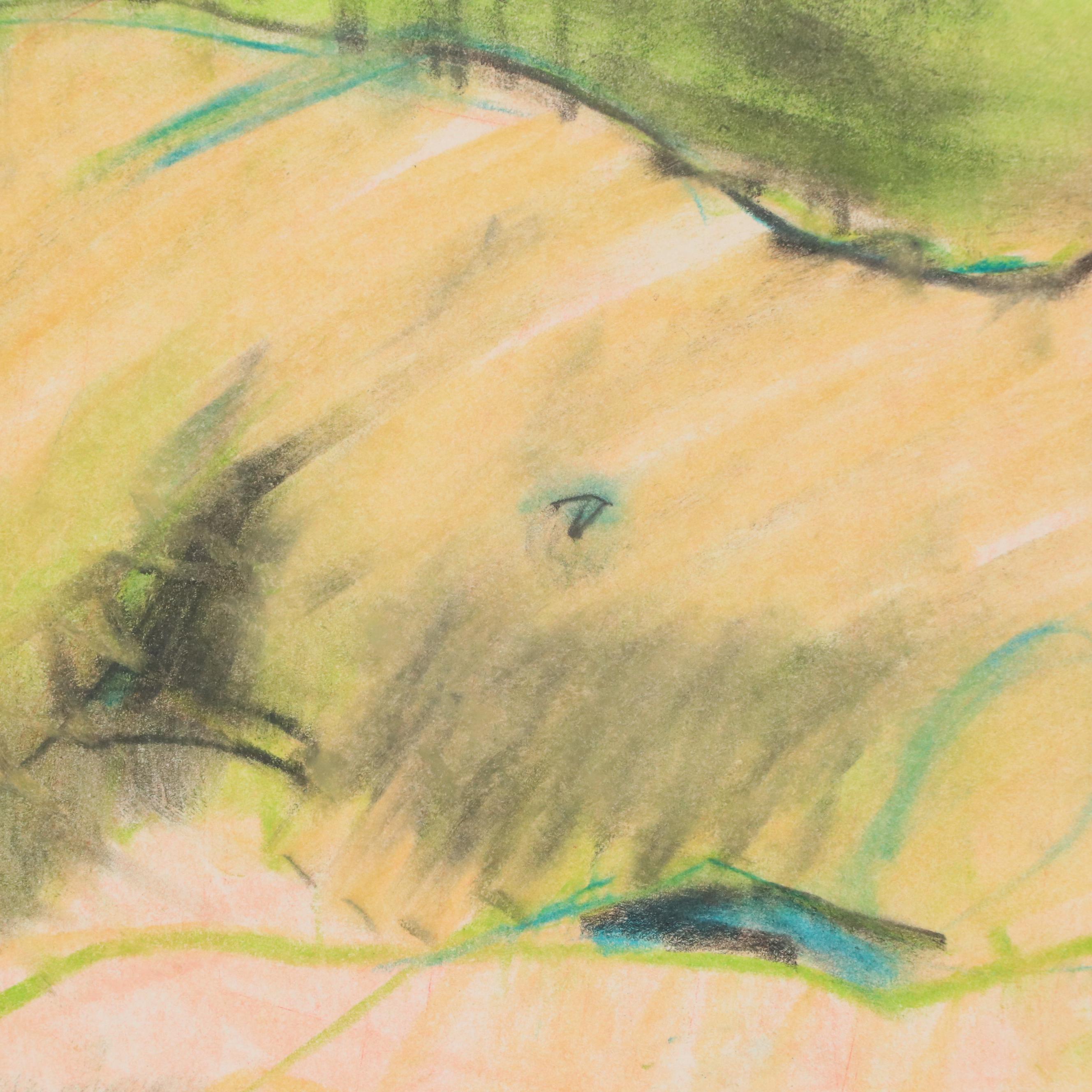 Jack Meanwell Modern Nude Figural Oil Pastel Drawing, 1979