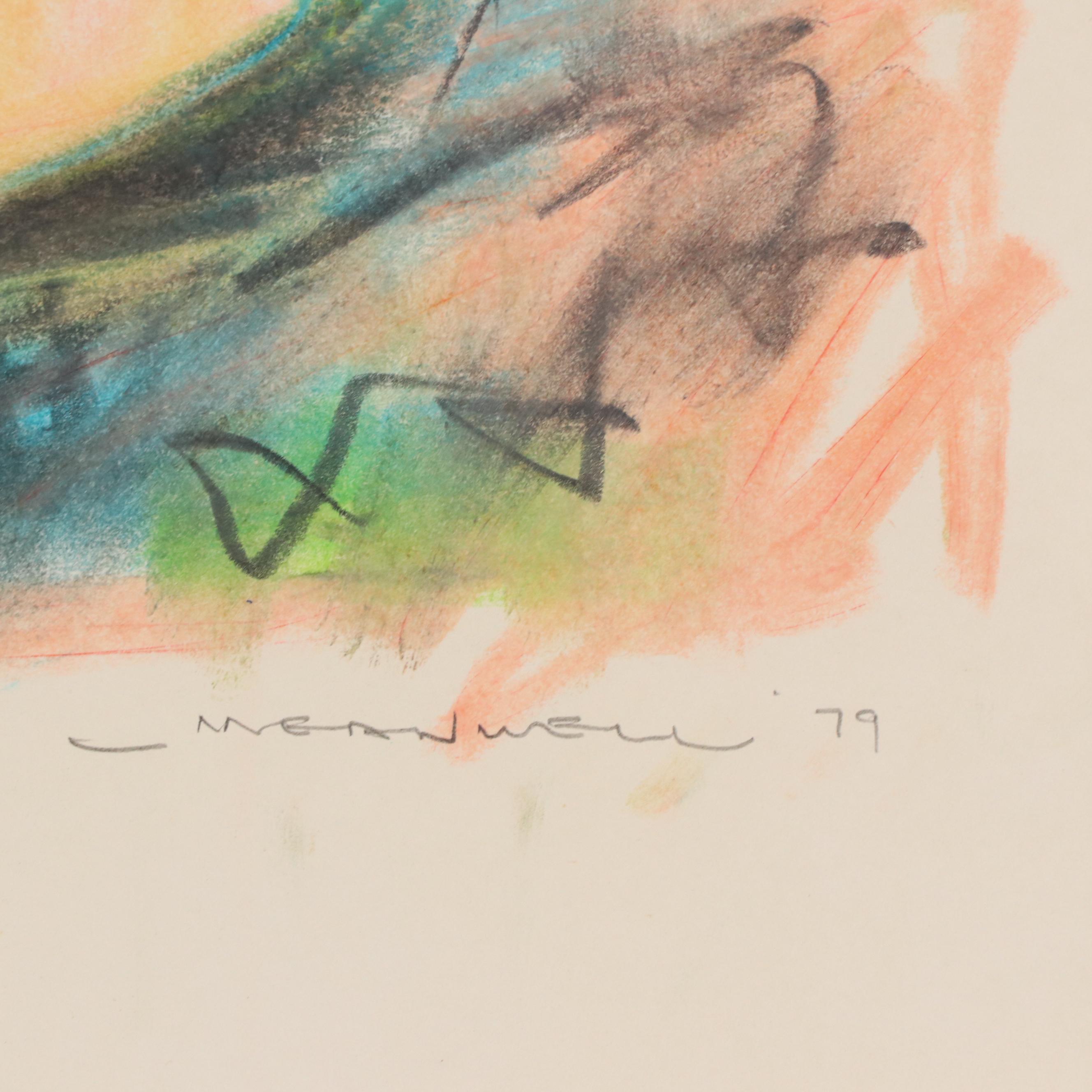 Jack Meanwell Modern Nude Figural Oil Pastel Drawing, 1979