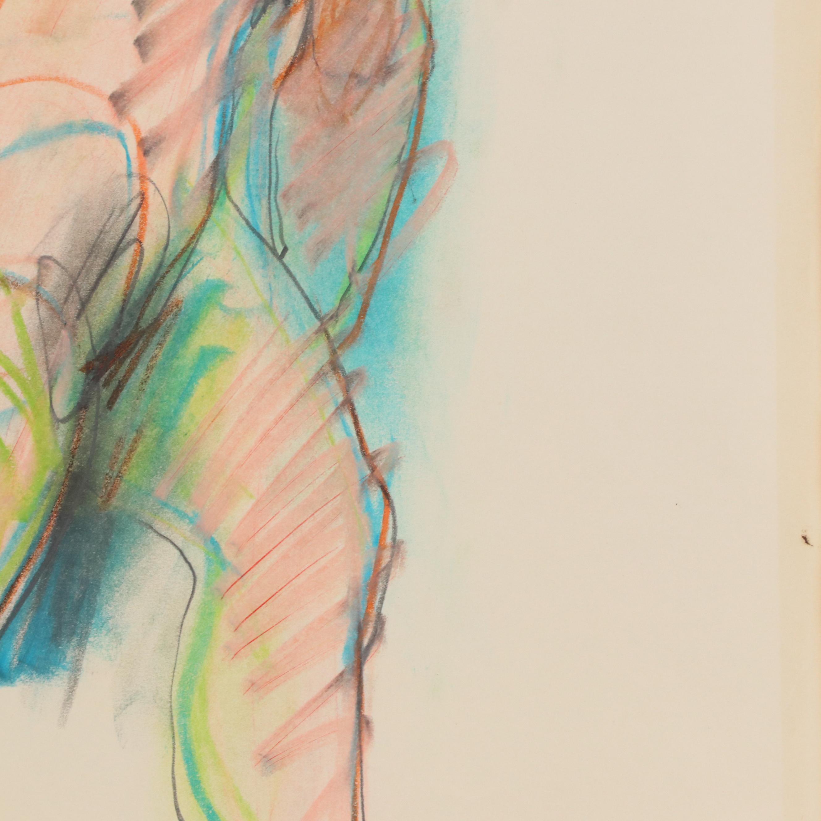 Jack Meanwell Modern Nude Figural Oil Pastel Drawing, 1979