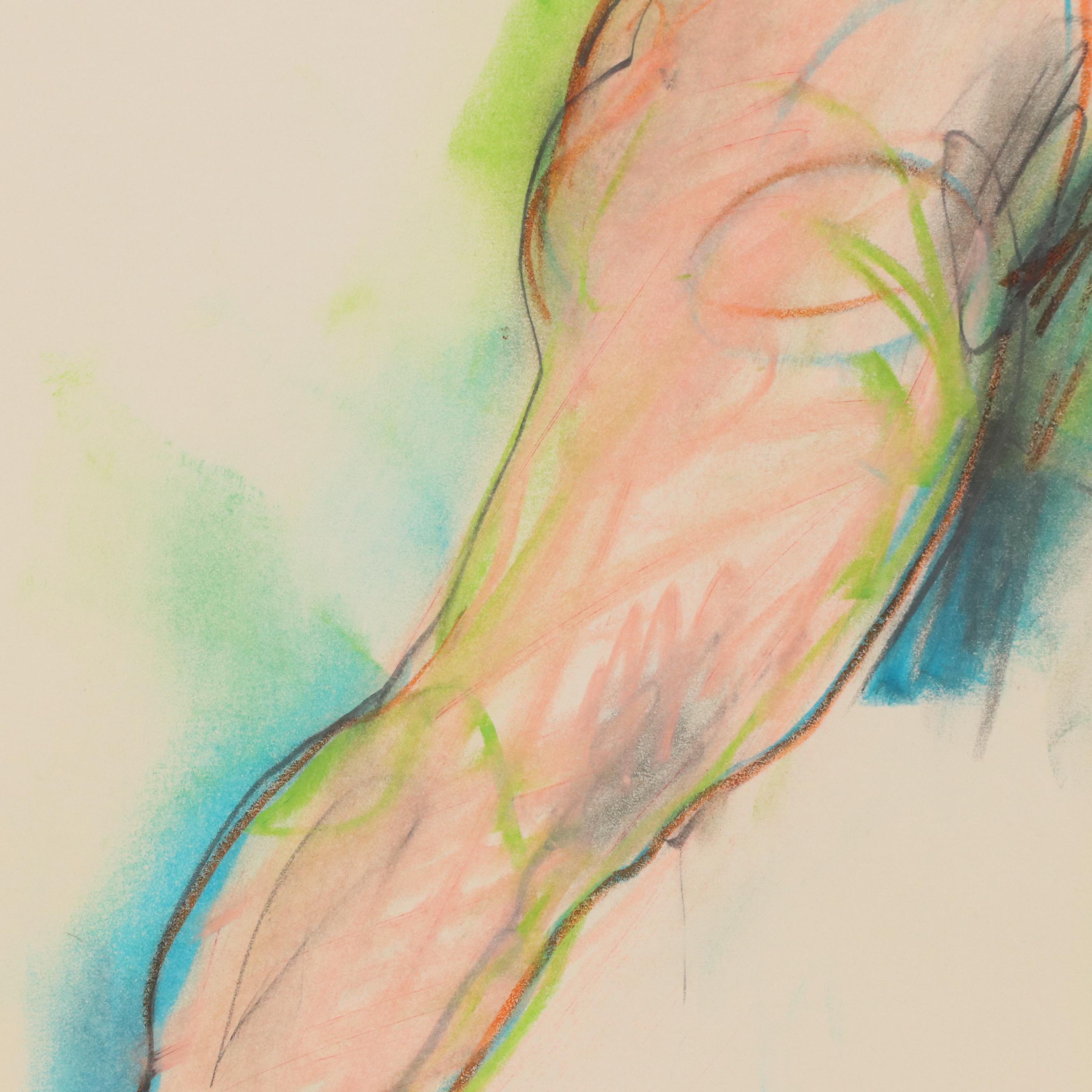 Jack Meanwell Modern Nude Figural Oil Pastel Drawing, 1979