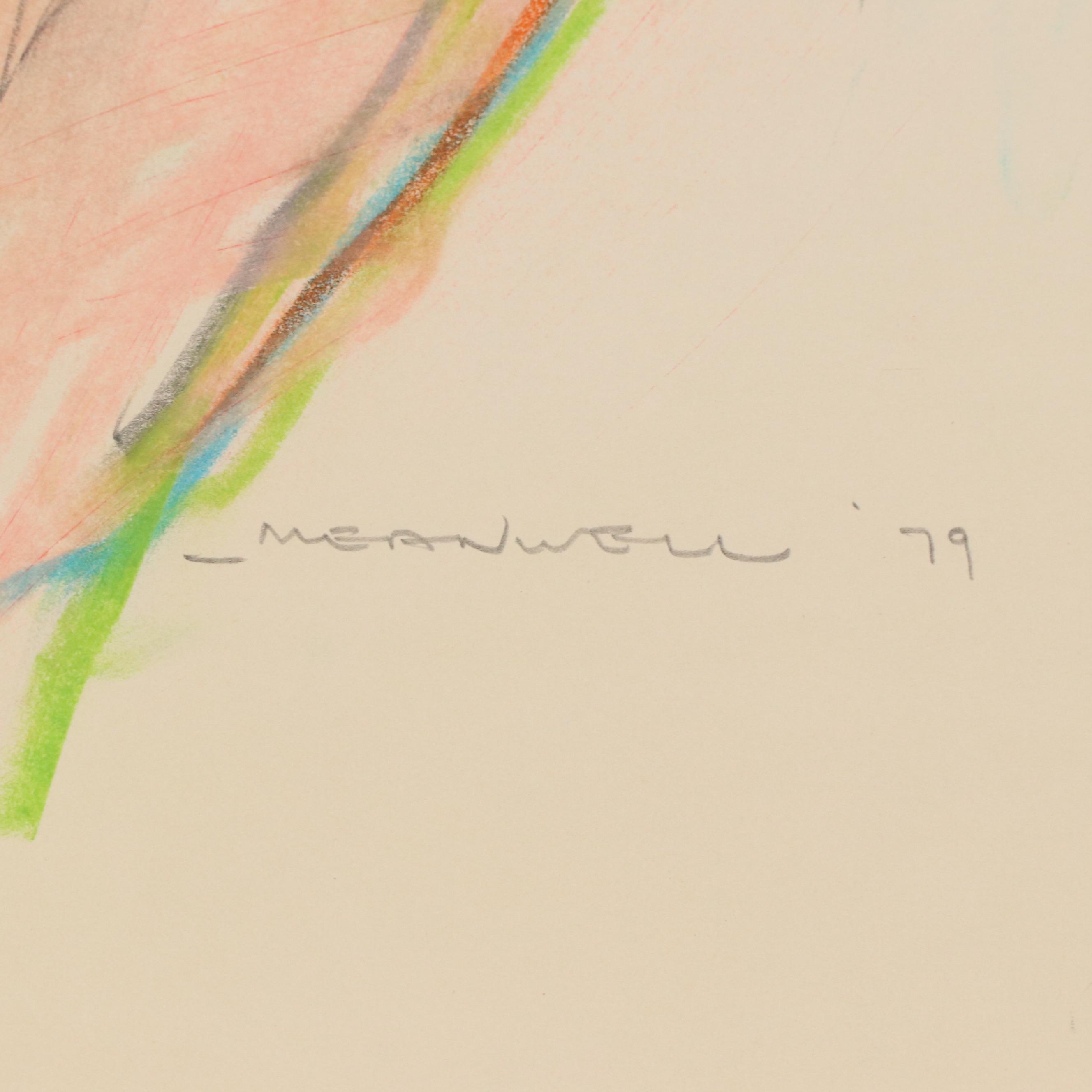 Jack Meanwell Modern Nude Figural Oil Pastel Drawing, 1979