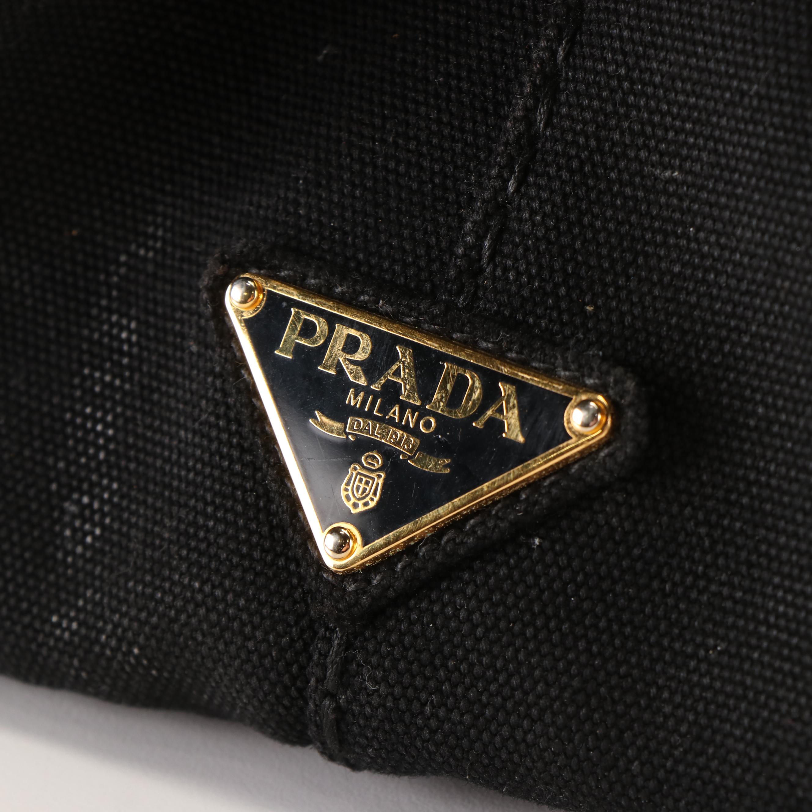 Prada Canapa and Triangle Logo Convertible Tote Bag in Black Canvas