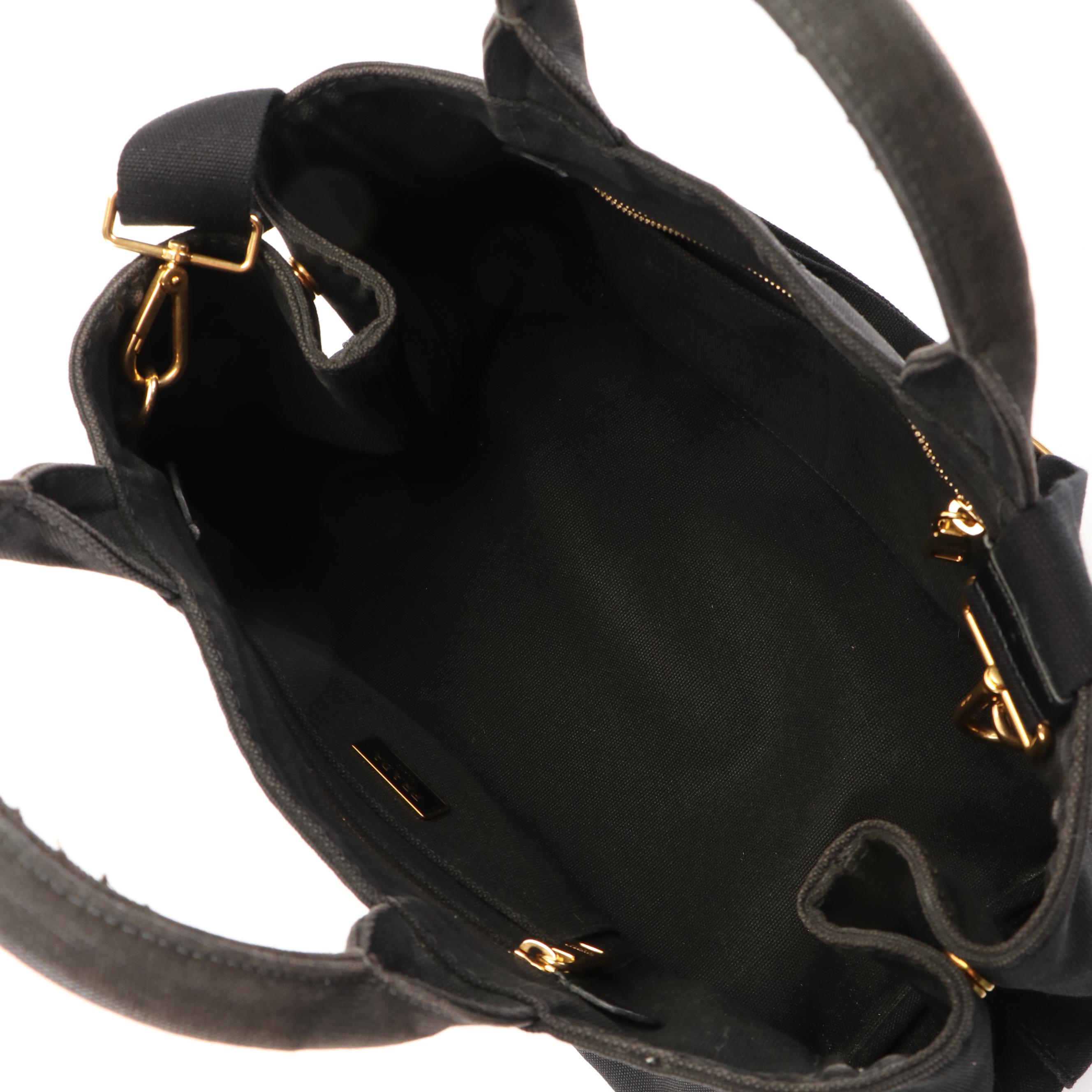 Prada Canapa and Triangle Logo Convertible Tote Bag in Black Canvas