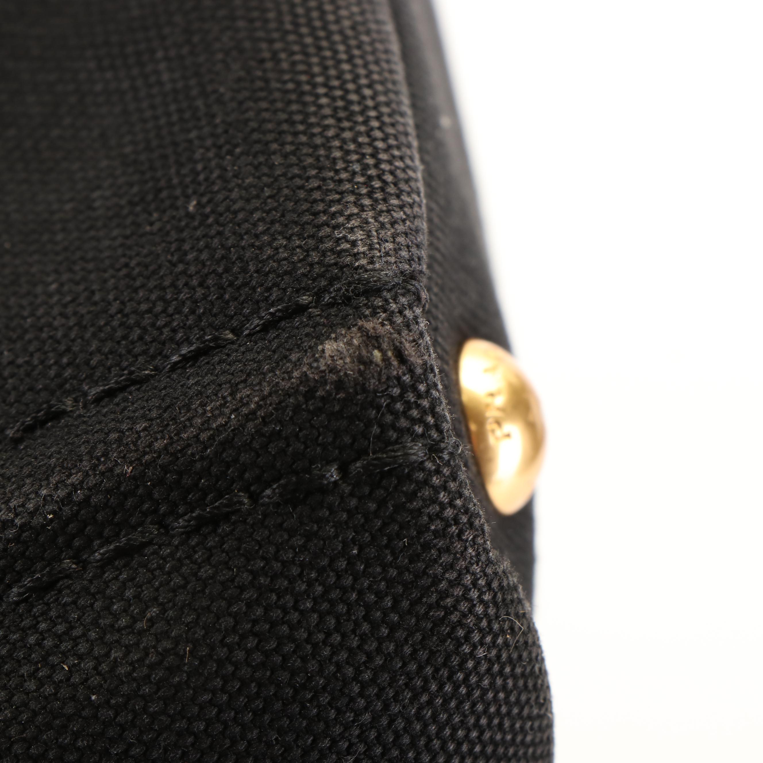 Prada Canapa and Triangle Logo Convertible Tote Bag in Black Canvas