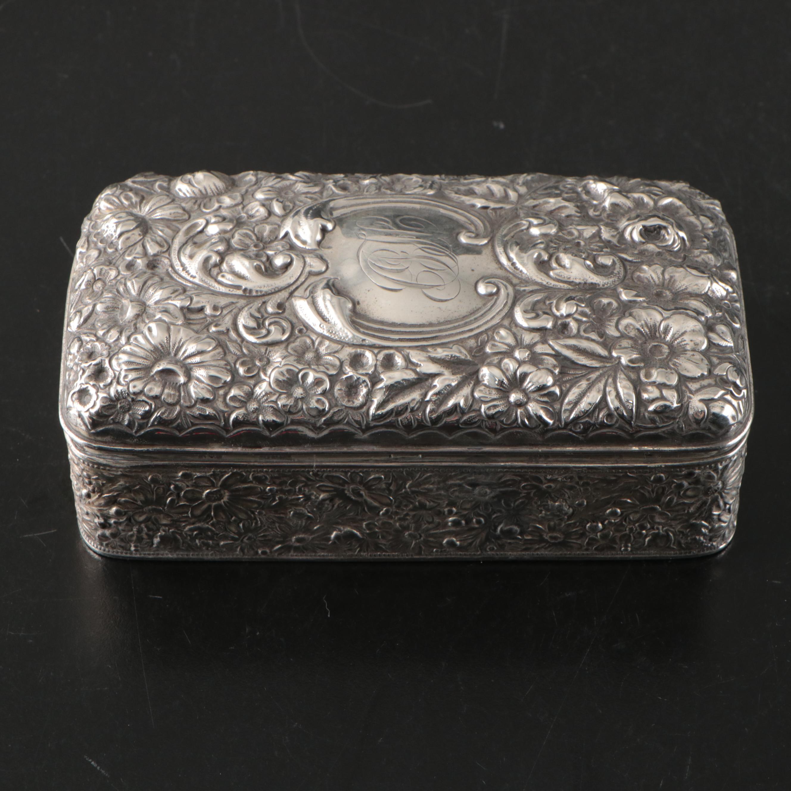 Gorham Sterling Silver Velvet-Lined Jewelry Box, 1895