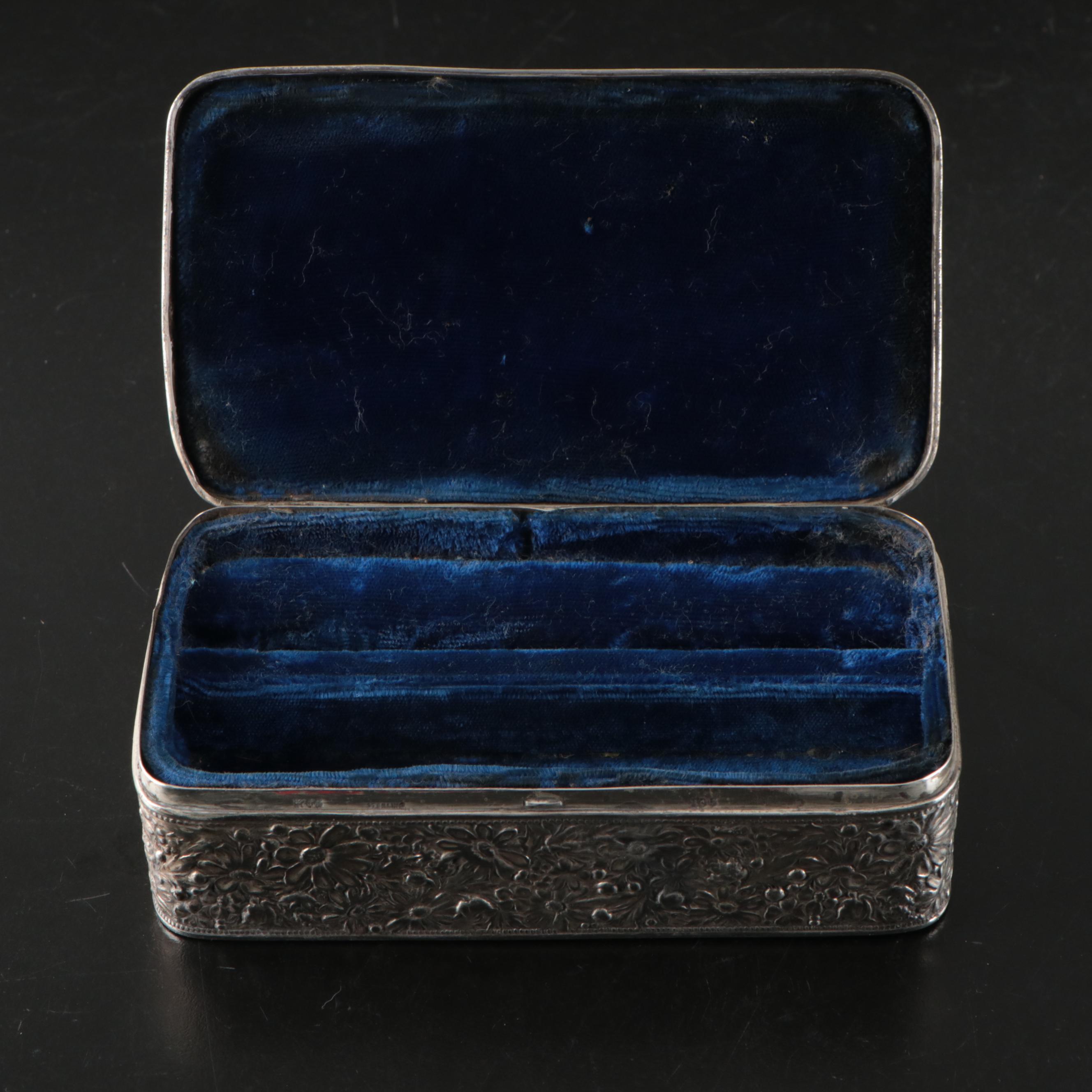 Gorham Sterling Silver Velvet-Lined Jewelry Box, 1895