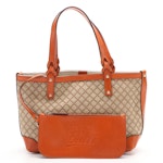 Gucci  Diamante Tote Bag in Beige Canvas and Marmalade Brown Leather