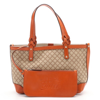 Gucci  Diamante Tote Bag in Beige Canvas and Marmalade Brown Leather