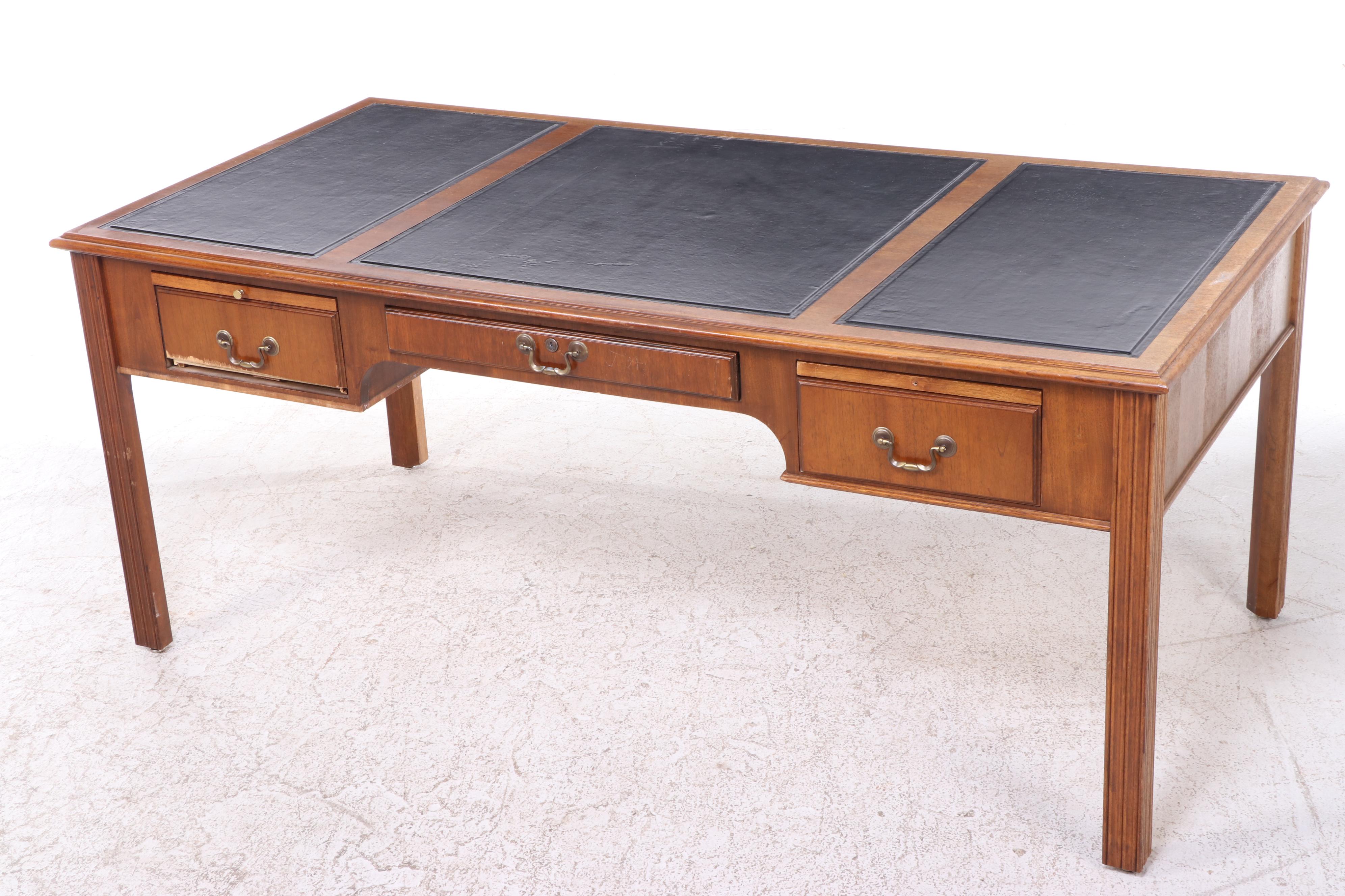 Chippendale Style Walnut Executive's Desk Plus Leather Desk Chair, Incl. Jofco