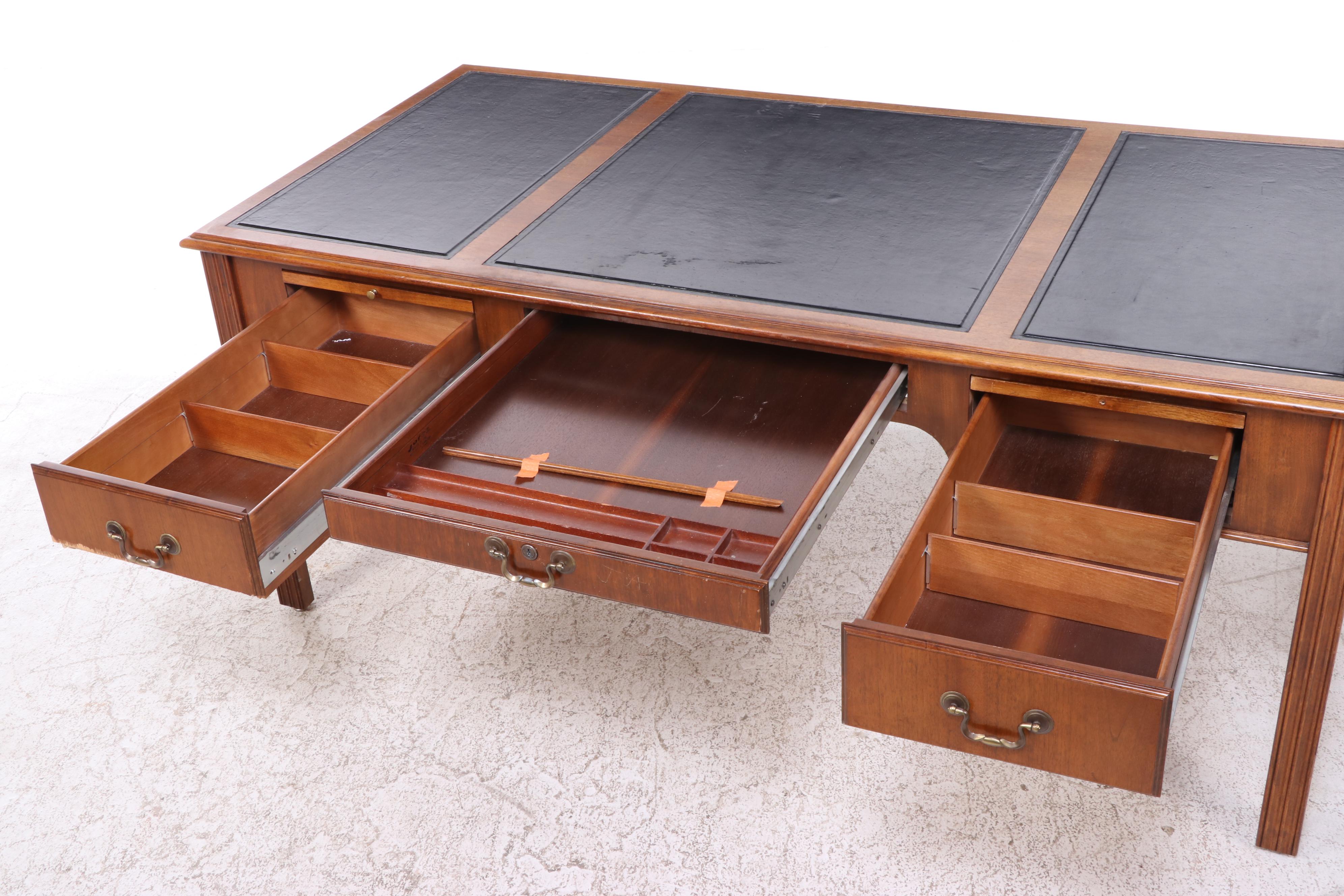 Chippendale Style Walnut Executive's Desk Plus Leather Desk Chair, Incl. Jofco