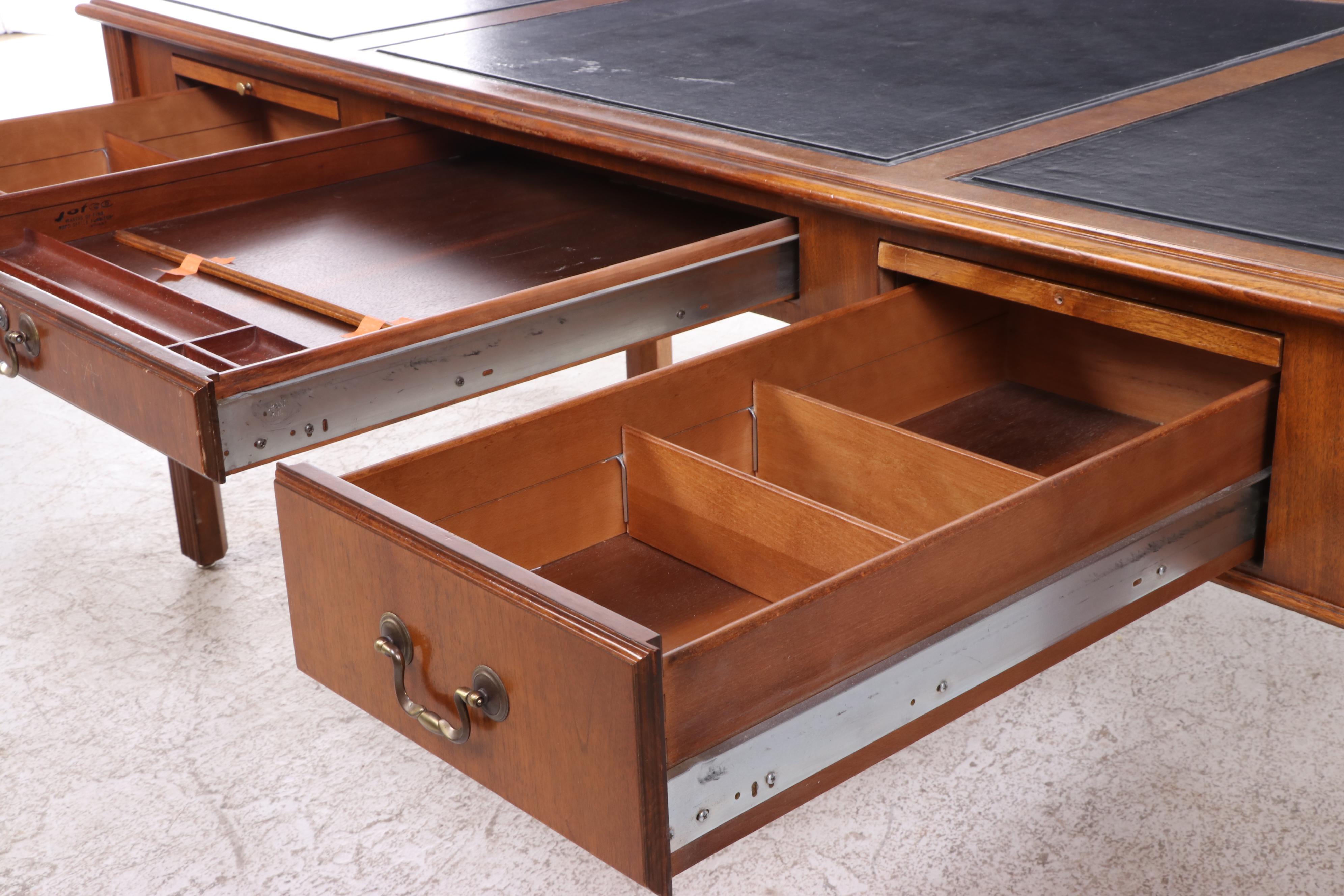 Chippendale Style Walnut Executive's Desk Plus Leather Desk Chair, Incl. Jofco