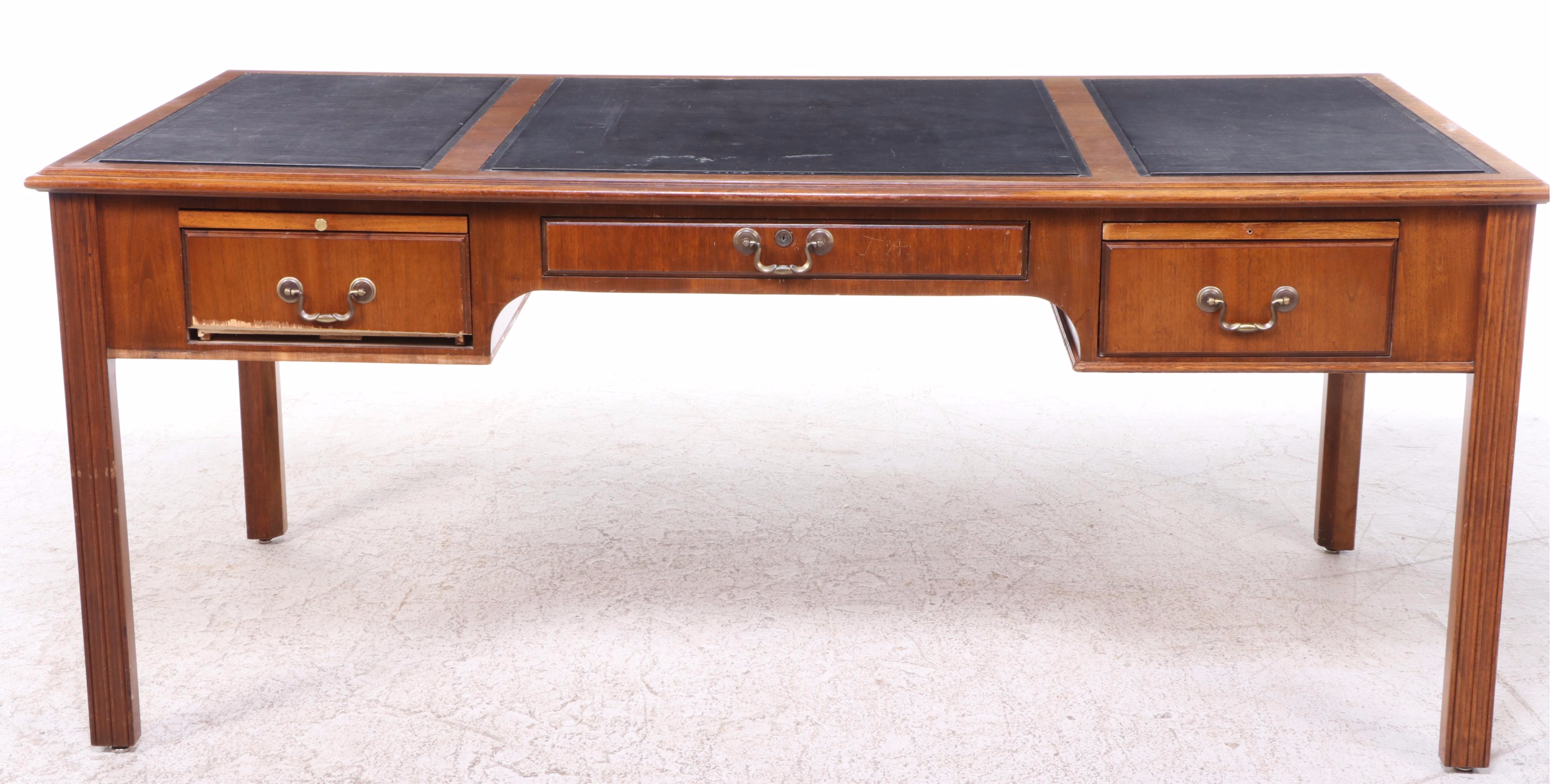 Chippendale Style Walnut Executive's Desk Plus Leather Desk Chair, Incl. Jofco