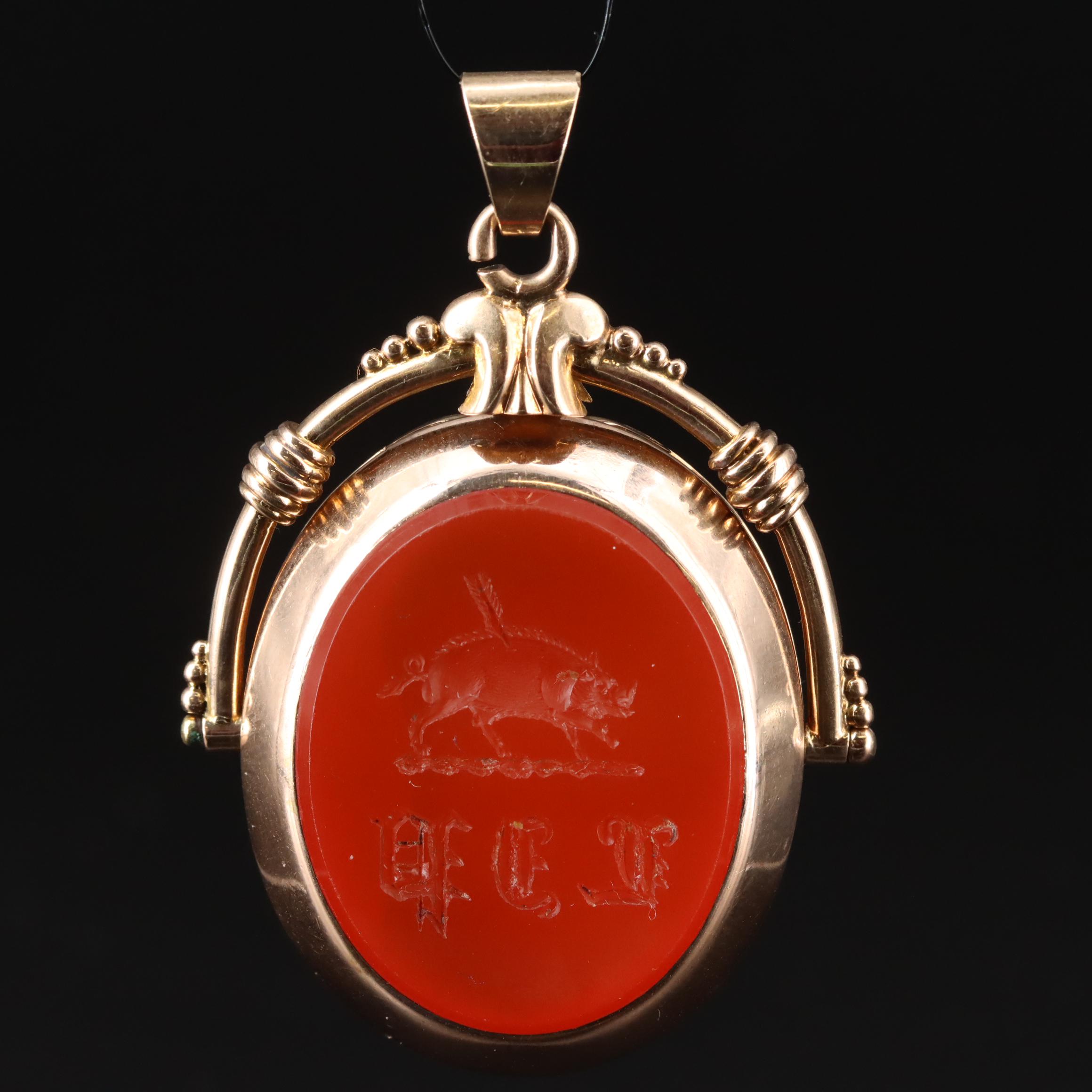 Antique 14K Carnelian Reversible Signet Locket