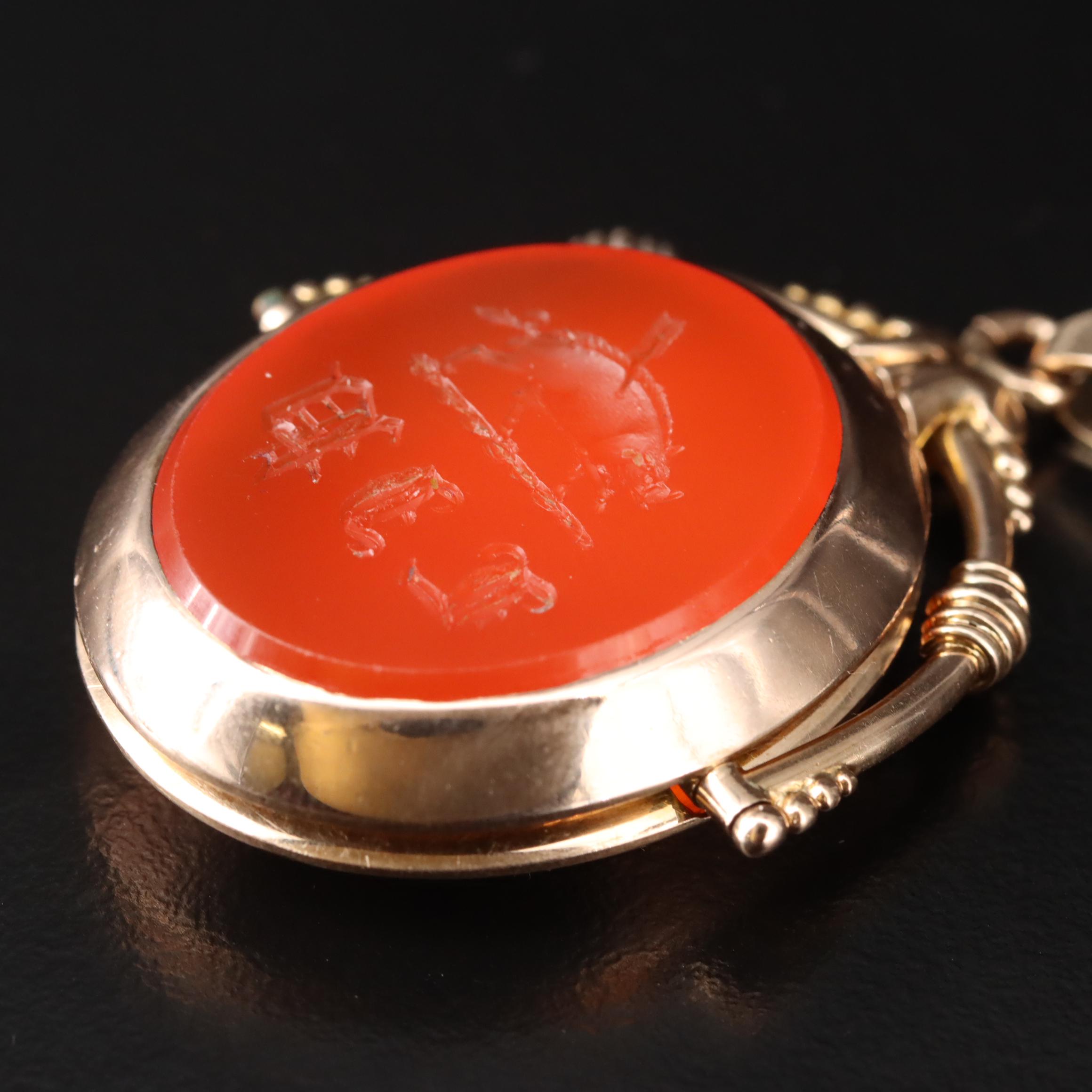 Antique 14K Carnelian Reversible Signet Locket