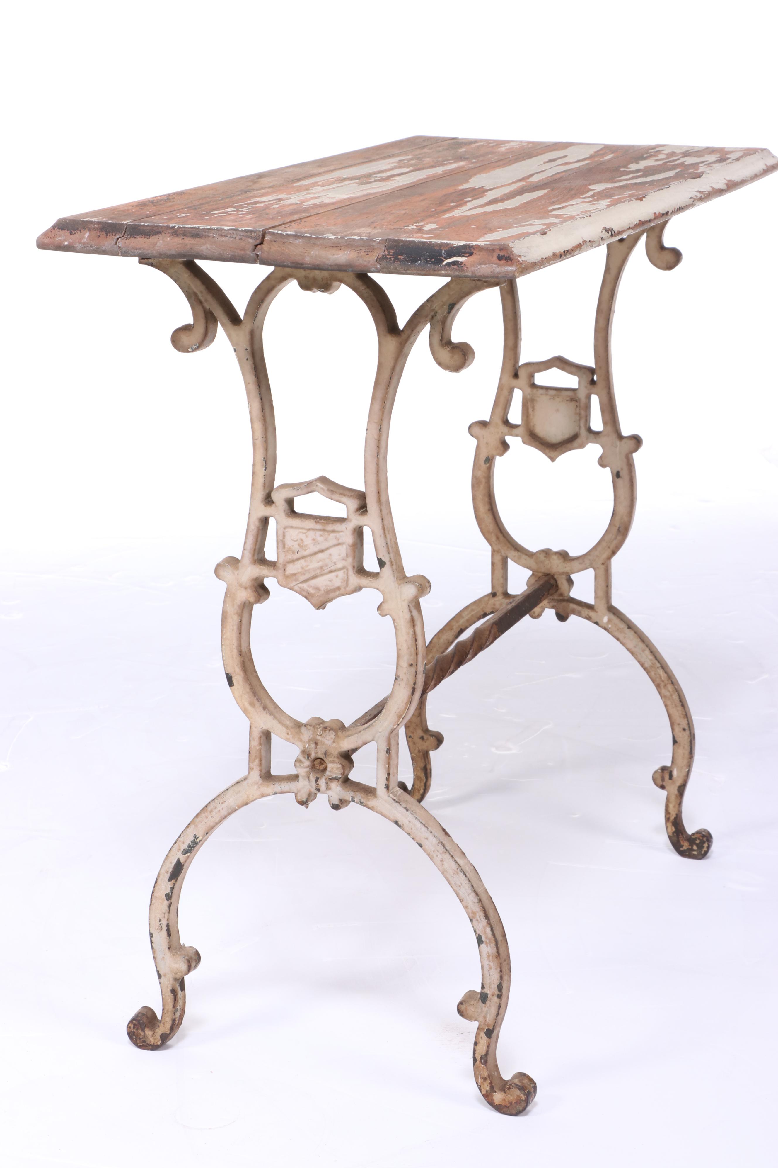 Wood Top Cast Iron Side Table, Antique