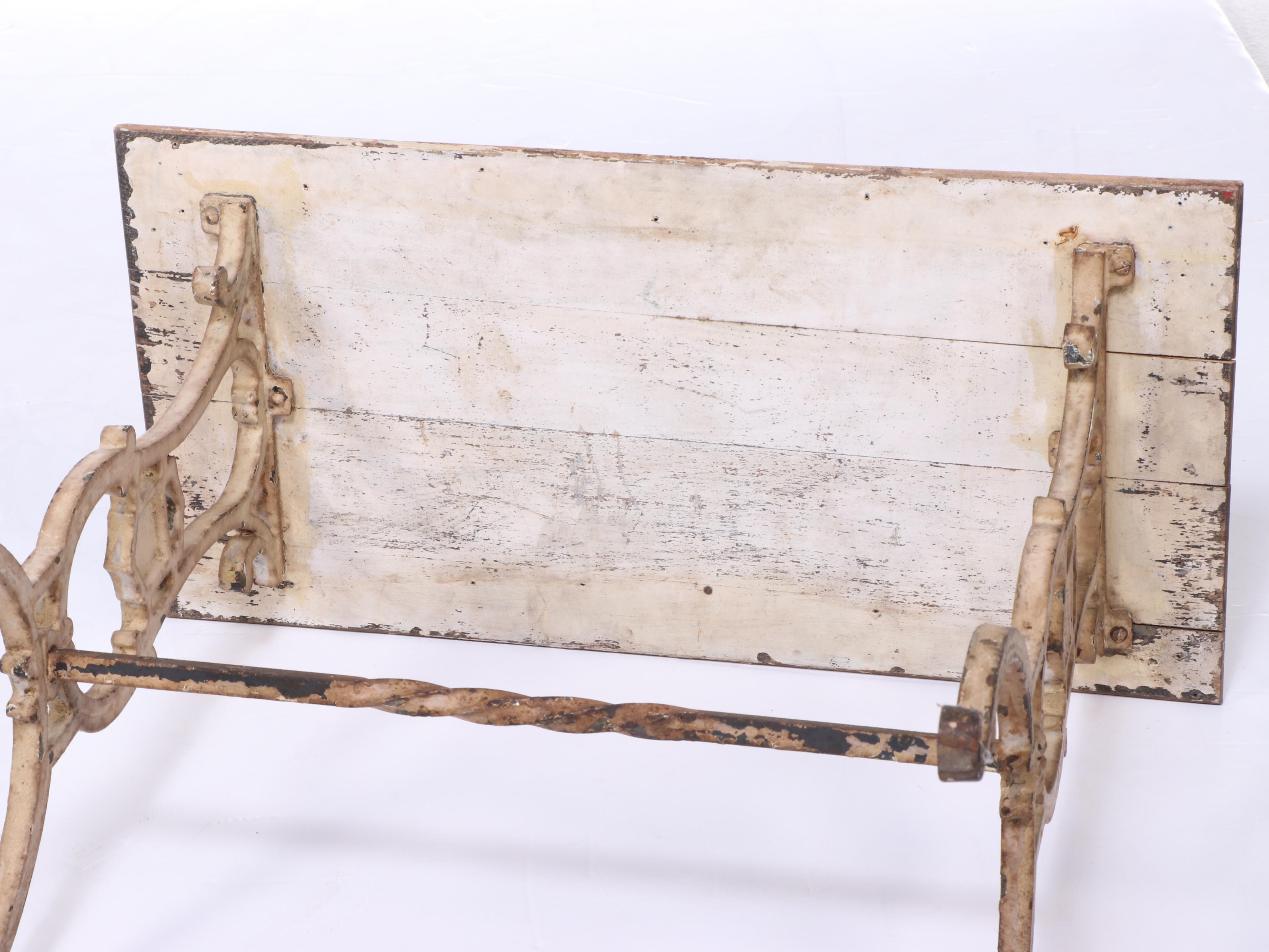 Wood Top Cast Iron Side Table, Antique