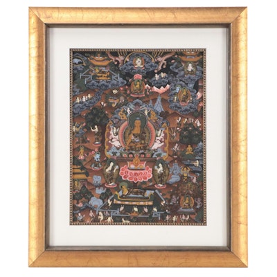 Thangka Gouache Painting of Buddhist Scene