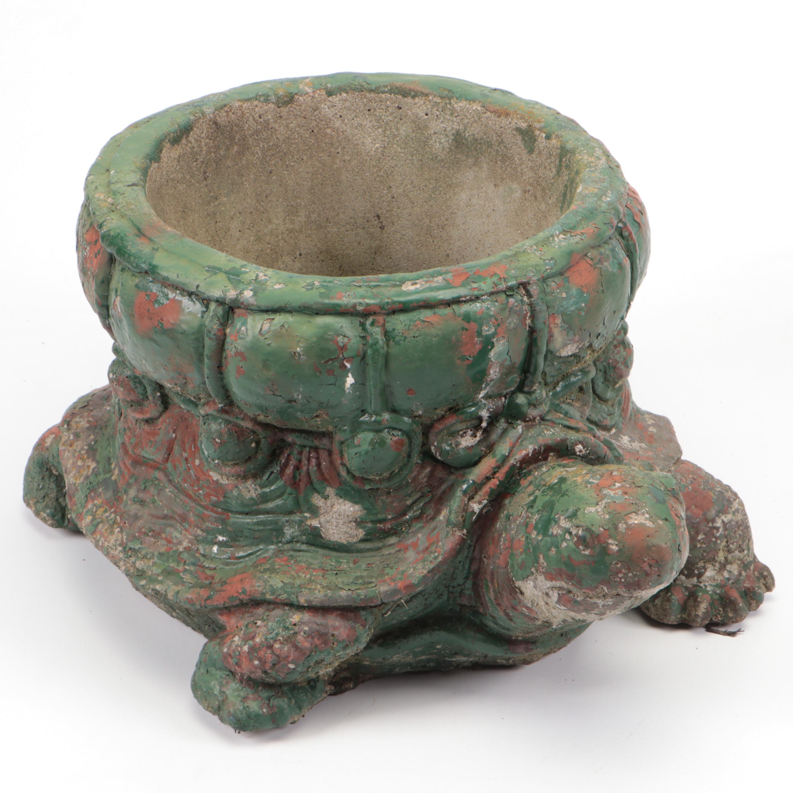 Painted Concrete Turtle Planter