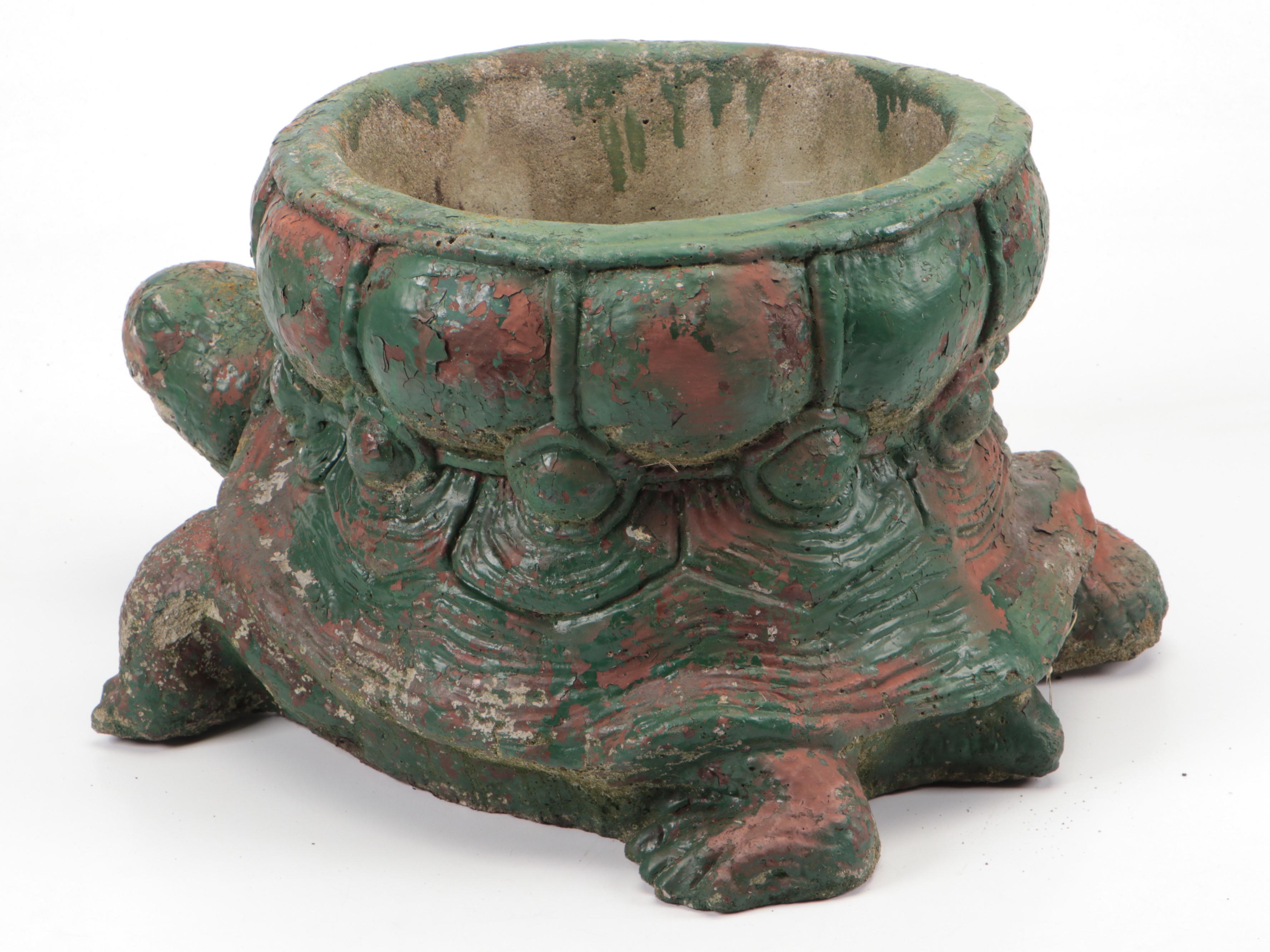 Painted Concrete Turtle Planter