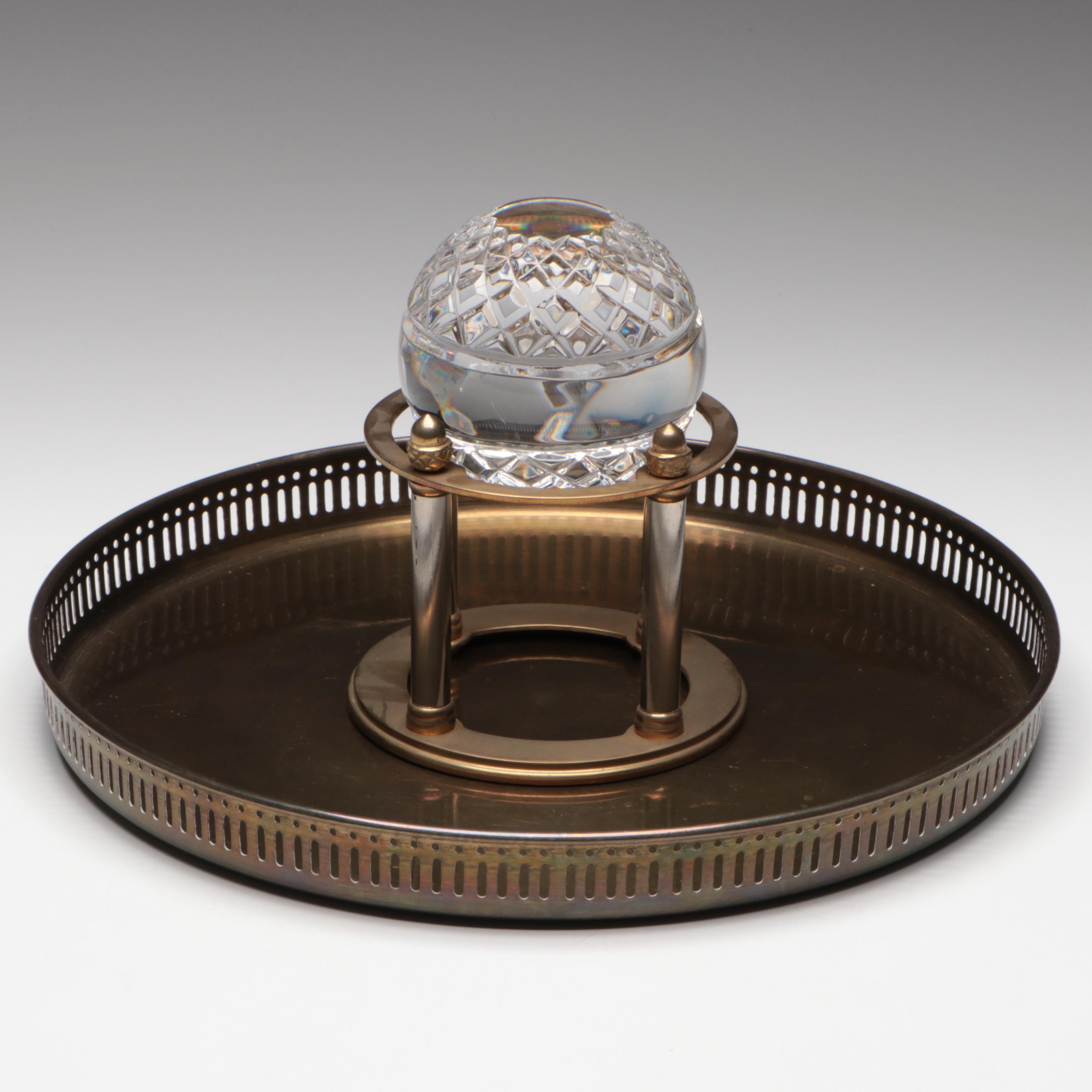 Great City Traders Crystal Orb on Brass Stand with Gallery Tray