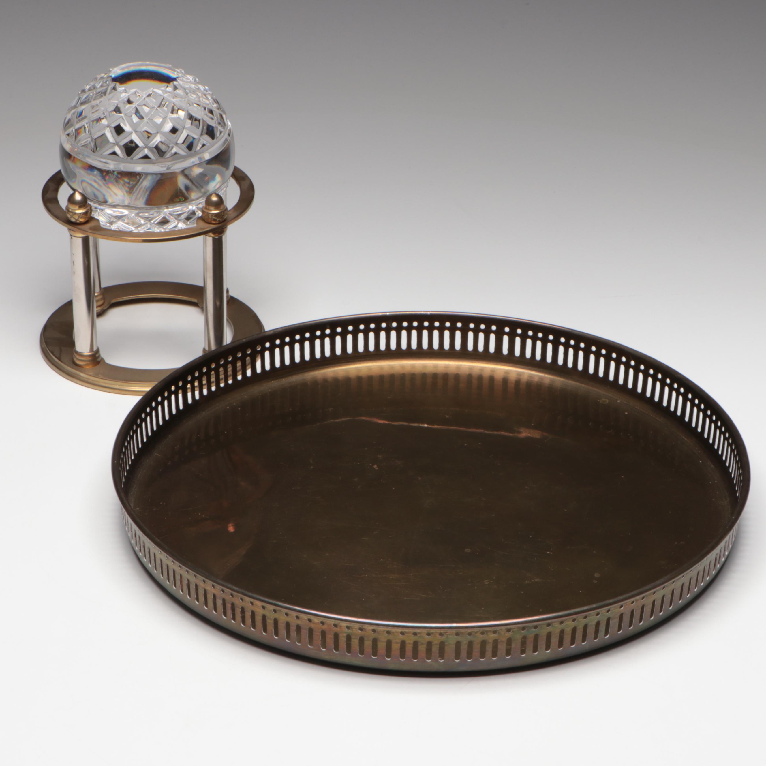 Great City Traders Crystal Orb on Brass Stand with Gallery Tray