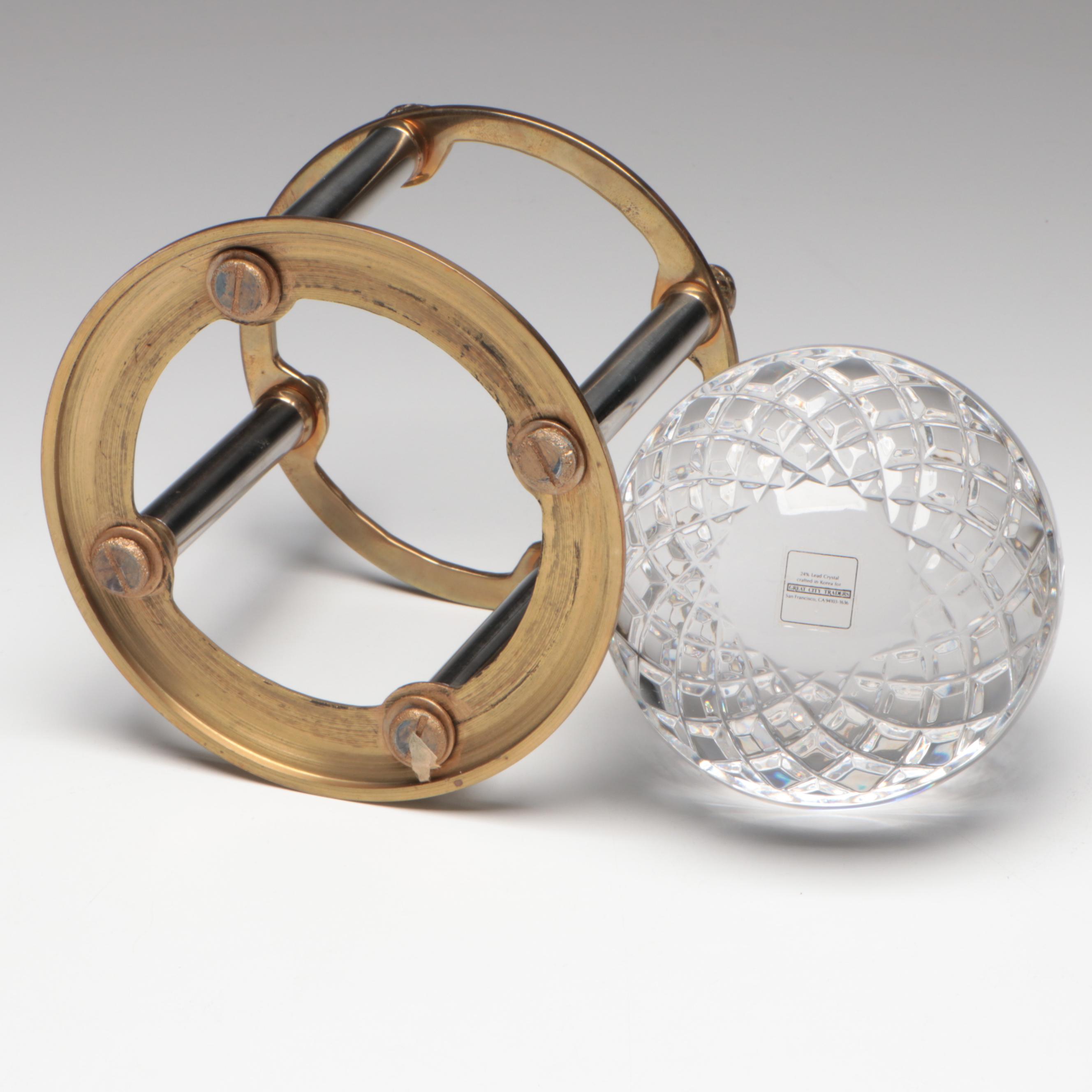Great City Traders Crystal Orb on Brass Stand with Gallery Tray
