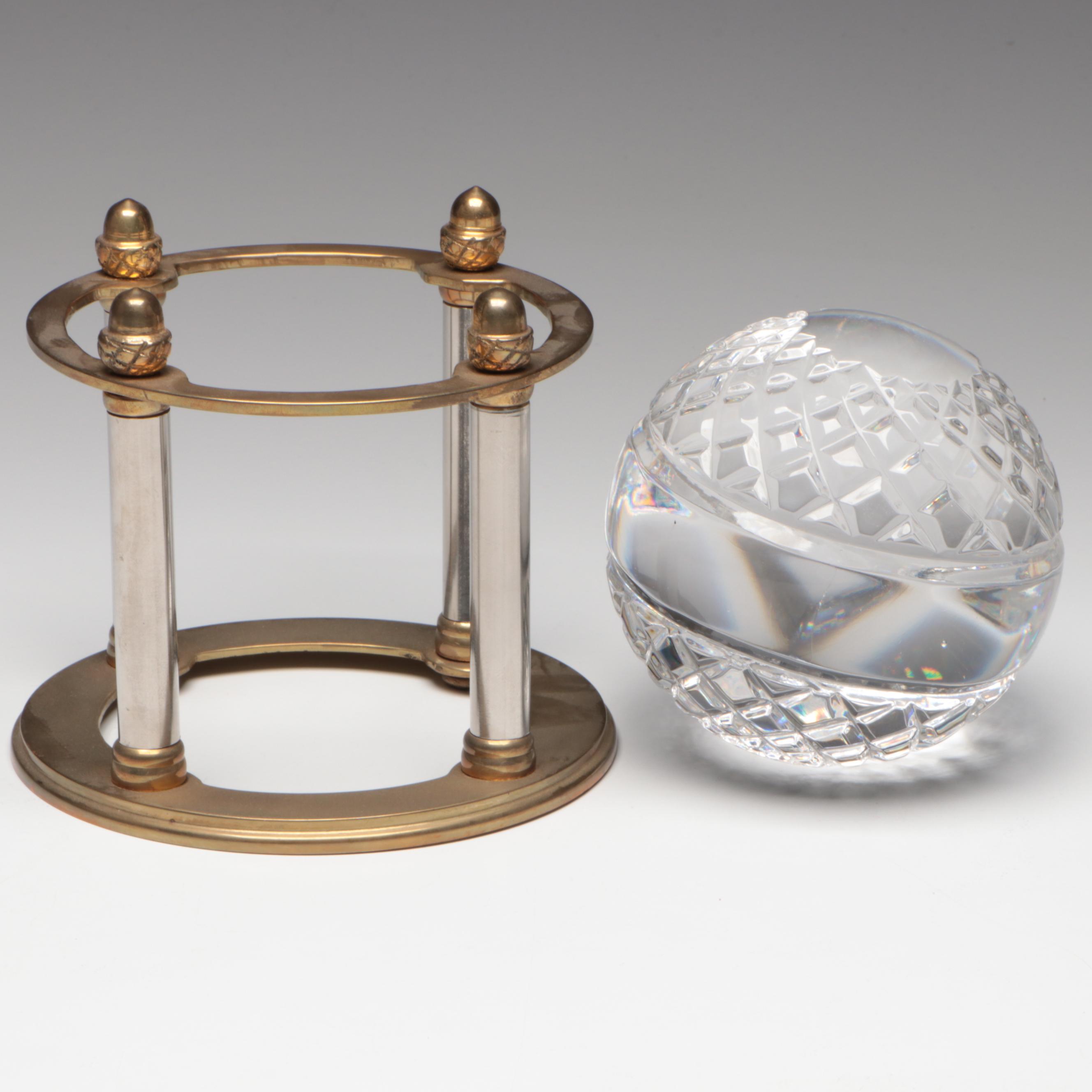 Great City Traders Crystal Orb on Brass Stand with Gallery Tray