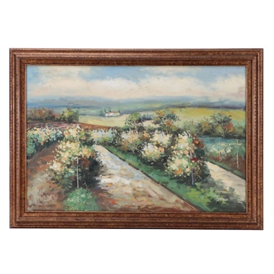 Bucolic Landscape Oil Painting, Late 20th Century