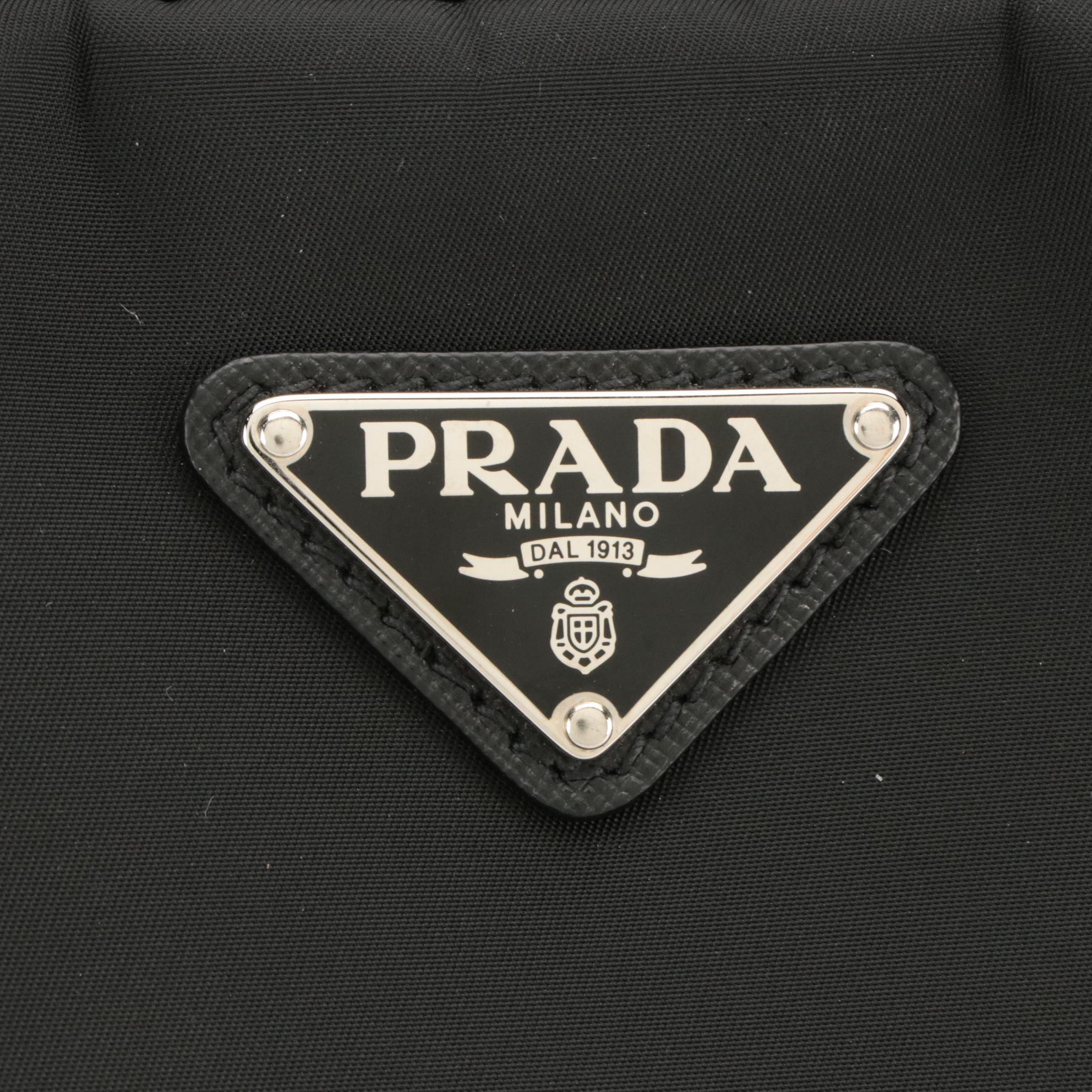 Prada Top-Handle Work Bag in Black Tessuto Nylon and Saffiano Leather Trim