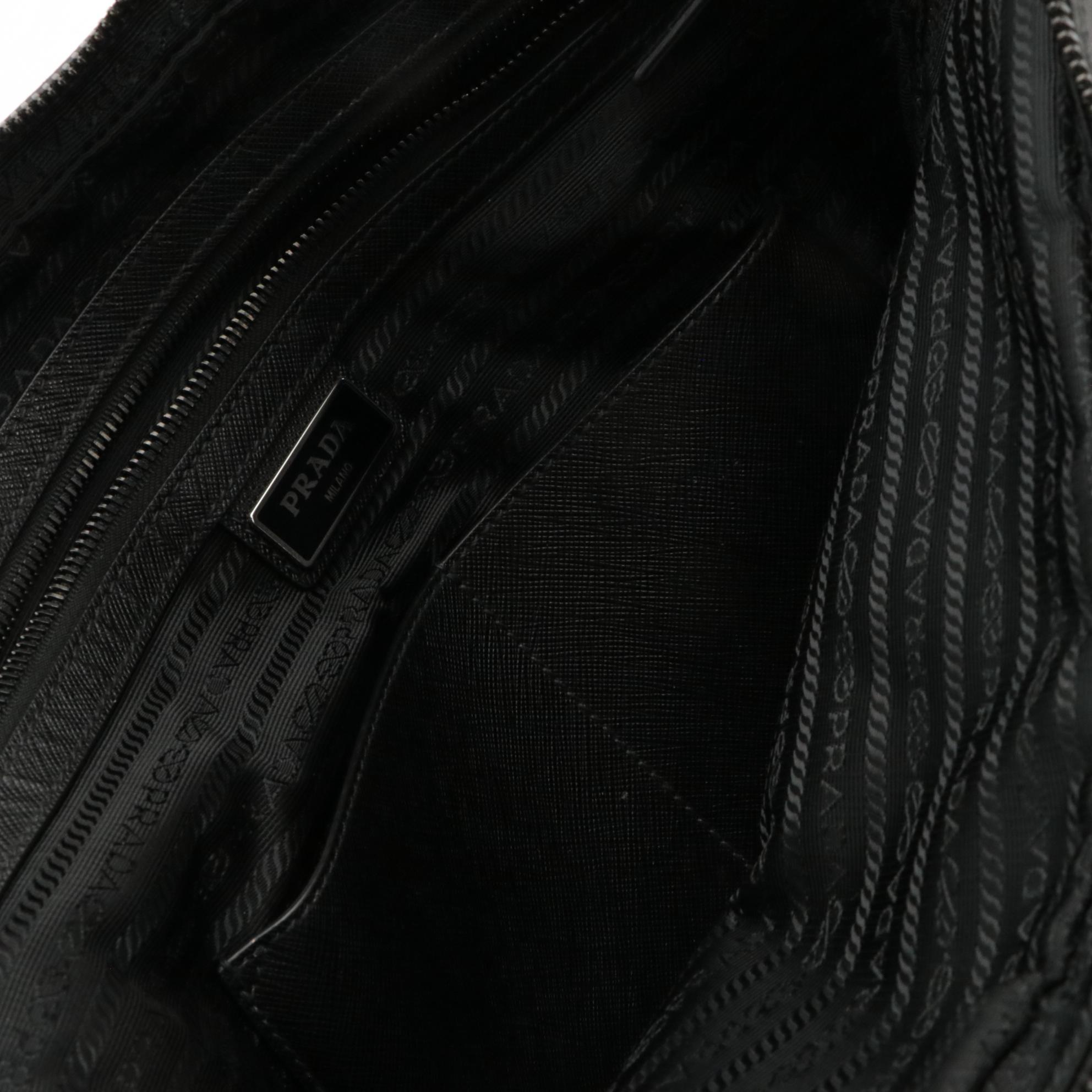 Prada Top-Handle Work Bag in Black Tessuto Nylon and Saffiano Leather Trim