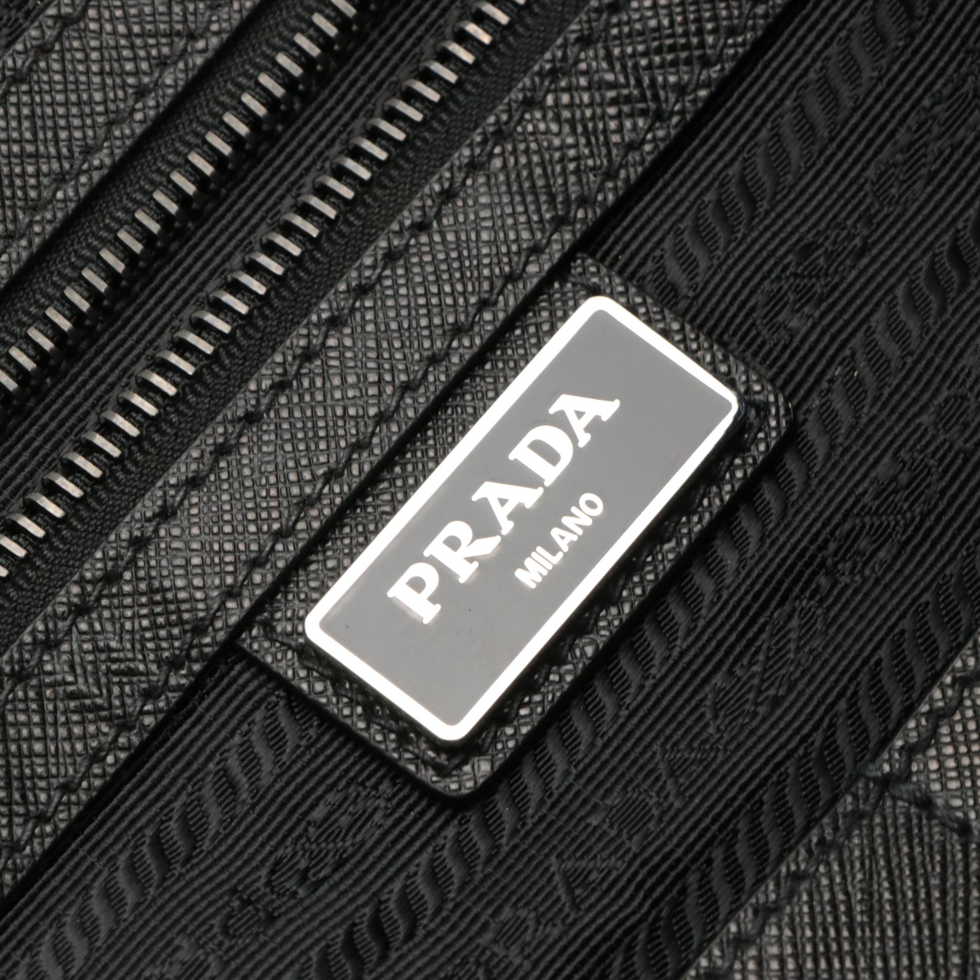Prada Top-Handle Work Bag in Black Tessuto Nylon and Saffiano Leather Trim