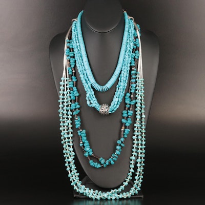 Faux Turquoise and Shell Necklaces Including Sterling