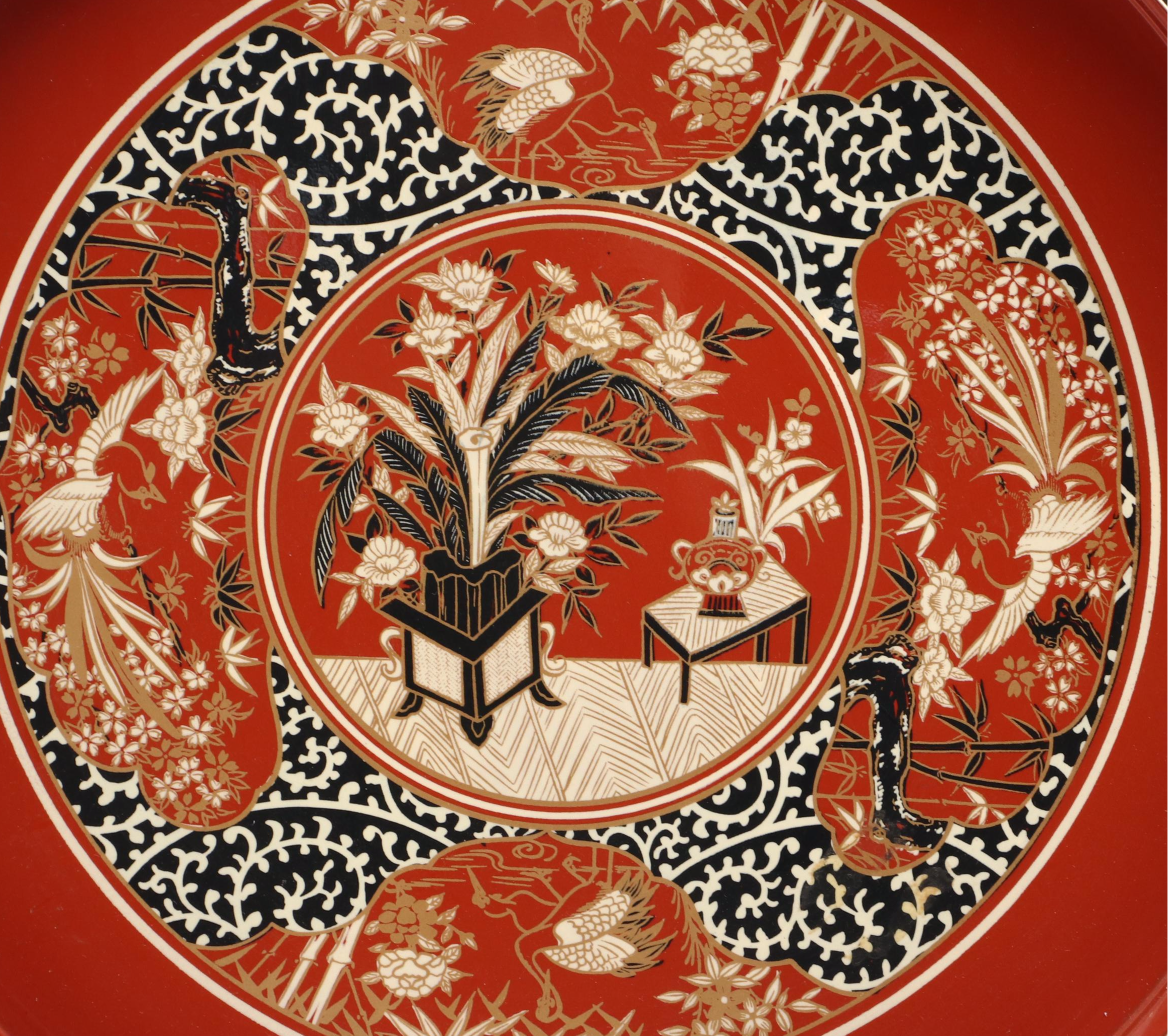 Japanese Lacquer Ware Serving Tray with Sankyo Floral Music Box, Vintage