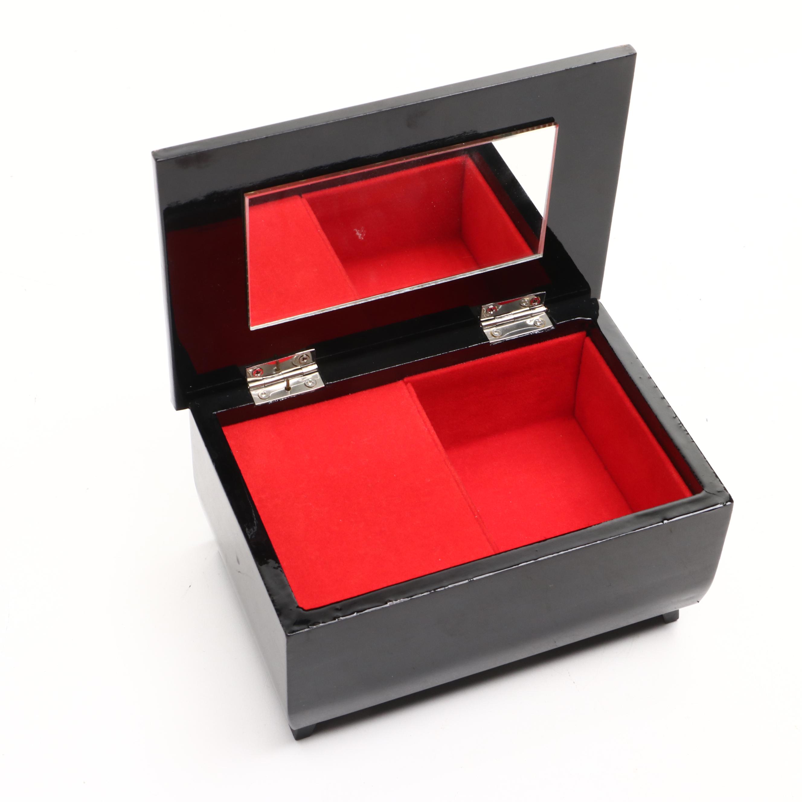 Japanese Lacquer Ware Serving Tray with Sankyo Floral Music Box, Vintage